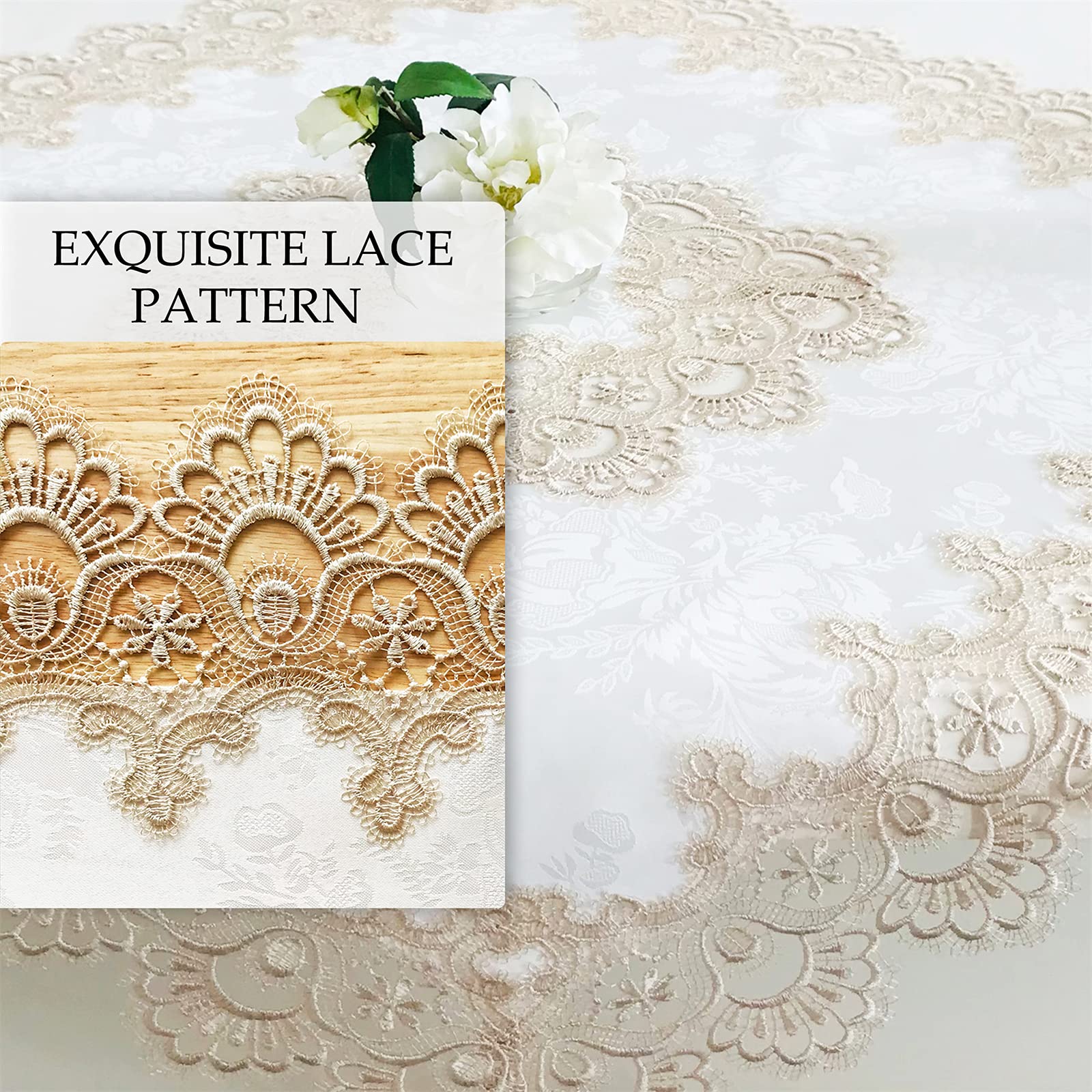 Breksdat Rectangle Table Runner Beige Embroidered Lace 16 X 70 Inches Wedding Dining Table Dresser Scarf With Carnation Lace Fab