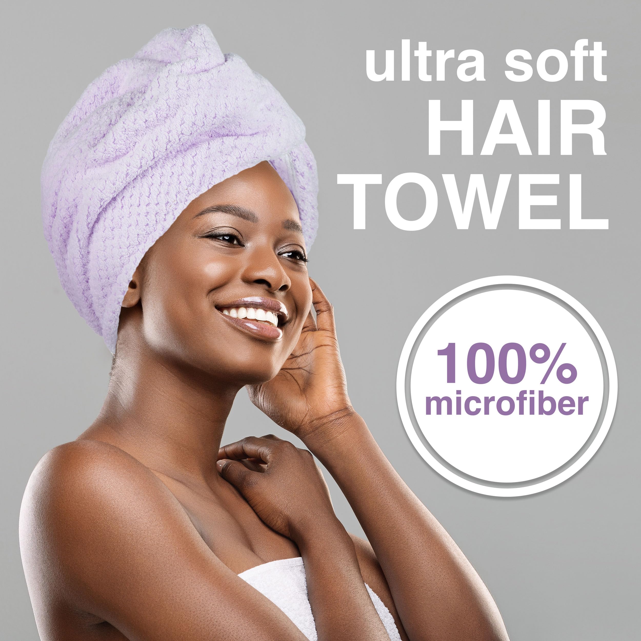 Expressions Microfiber Hair Towel in Lavender - 1pc Super Soft Ultra Absorbent Hair Towel, Luxury Hair Care Towel, Gentle Hair D