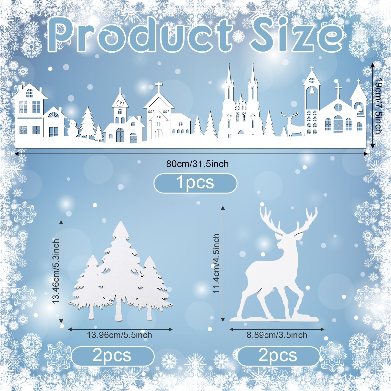 Colingmill 32 Inch Christmas Tabletop Decoration Wooden Christmas Themed White Church Xmas Tree and Elk Signs Farmhouse Centerpi