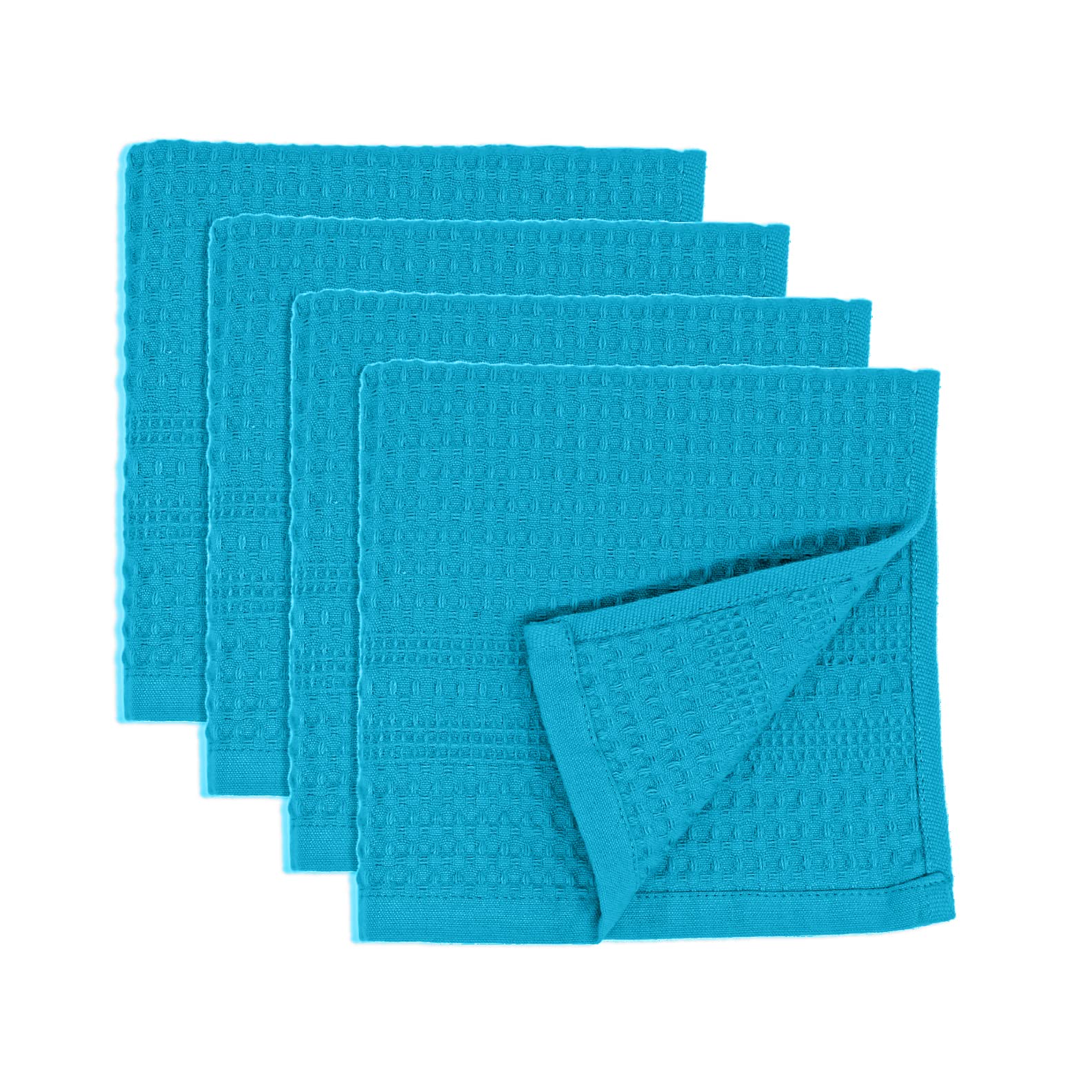 Gilden Tree Waffle Towel Quick Dry Thin Exfoliating, 4 Pack Washcloths For Face Body, Classic Style (Aqua)