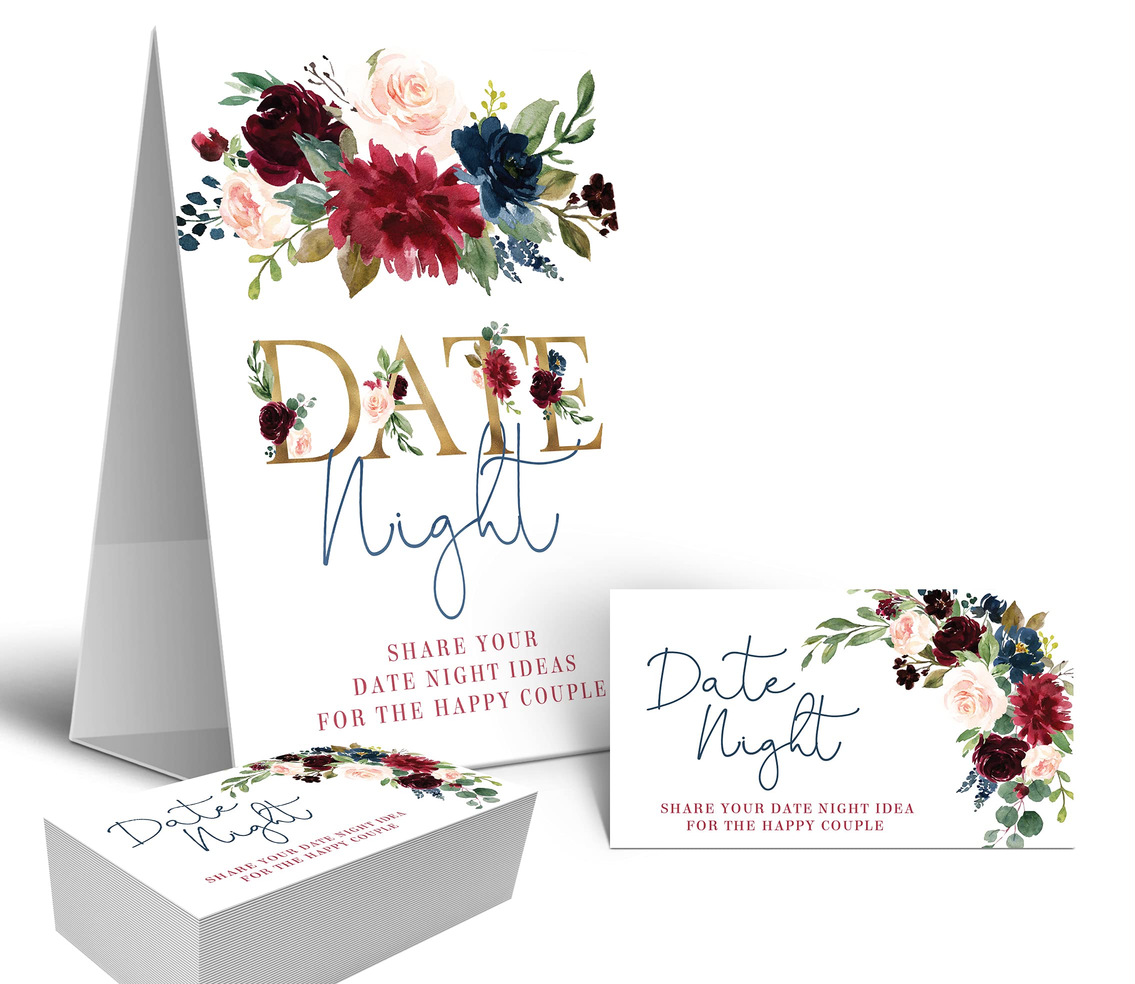 Your Main Event Prints Burgundy And Navy Floral Date Night Game Sign And Cards - Great For Bridal Showers And Weddings - 1 Self-