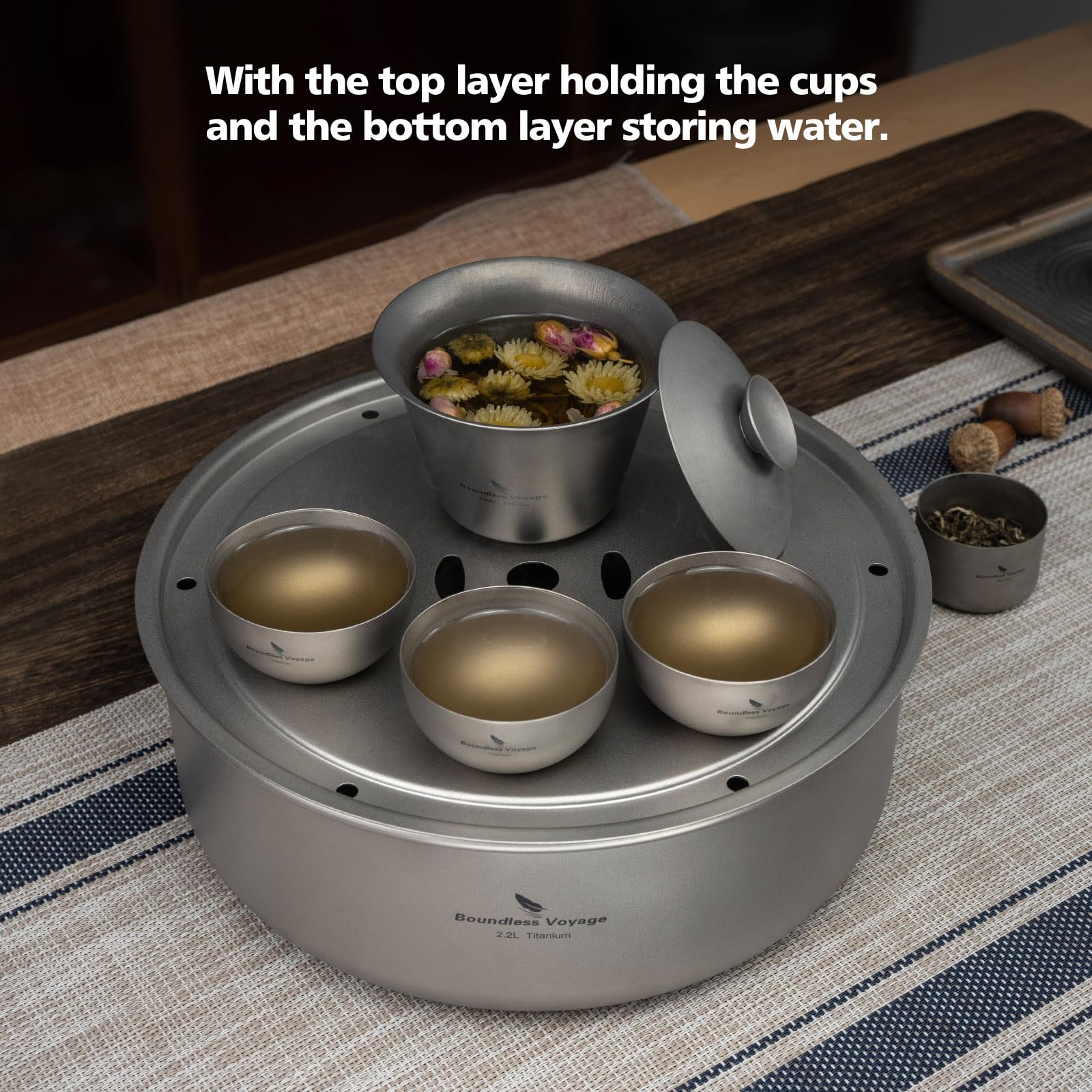 Boundless Voyage Titanium Tea Tray Serving Tray Travel Home Office Tea Coffee Container Drainage Water Storage Us-Ti3214D