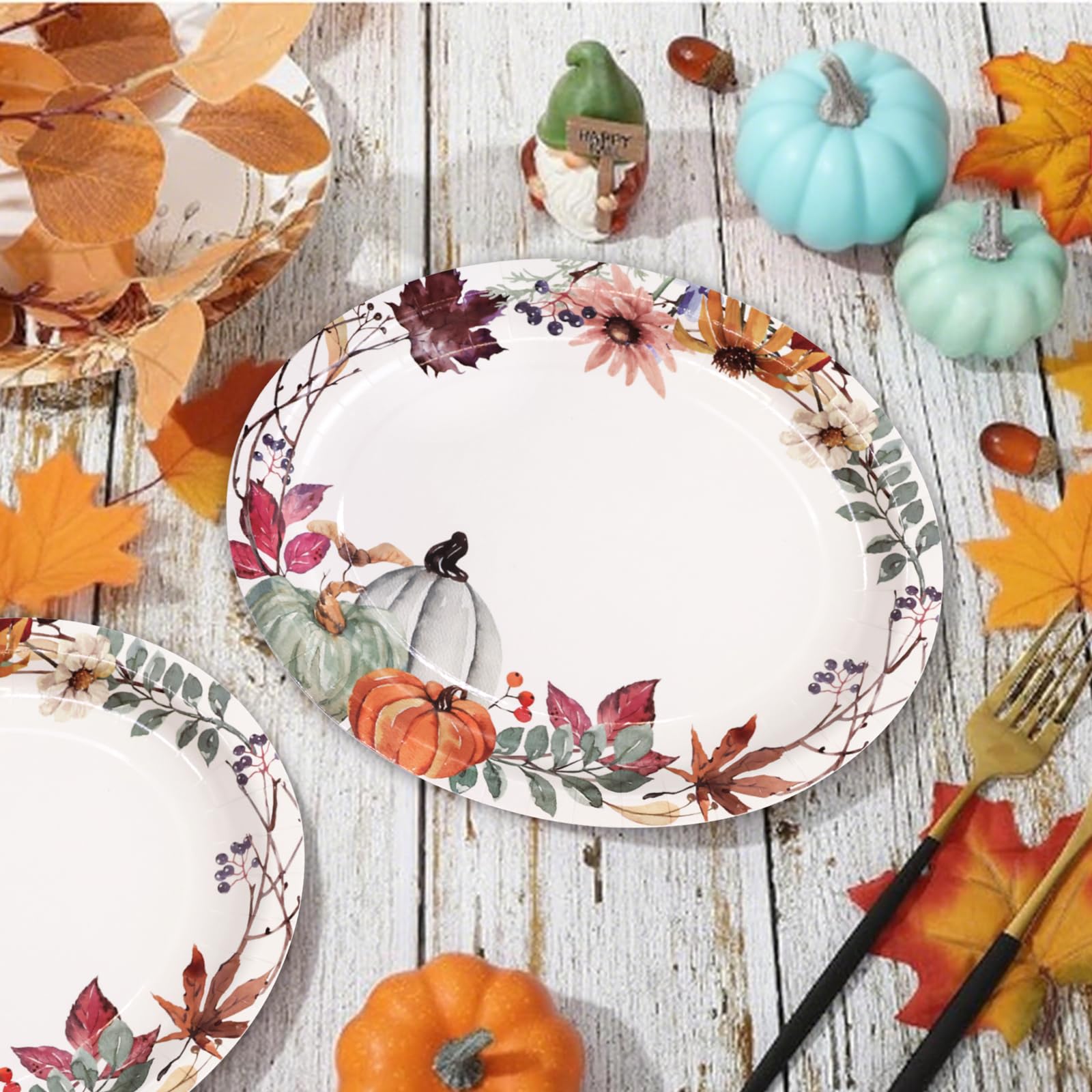 Fancy Land 24 Pcs Fall Pumpkin Oval Paper Plates 10    x 12    Thanksgiving Disposable Dinner Platters Heavy Duty Dinnerware Aut
