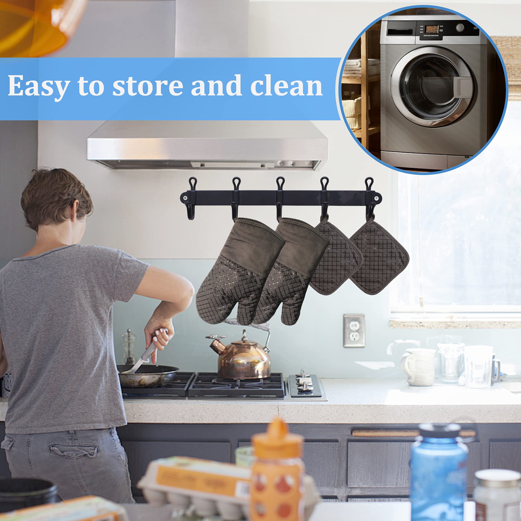 4 Pcs Oven Mitts And Pot Holders,500F High Heat Resistant Kitchen Oven Mitts With Pot Holders,Long Oven Mitts With Recycled Cott