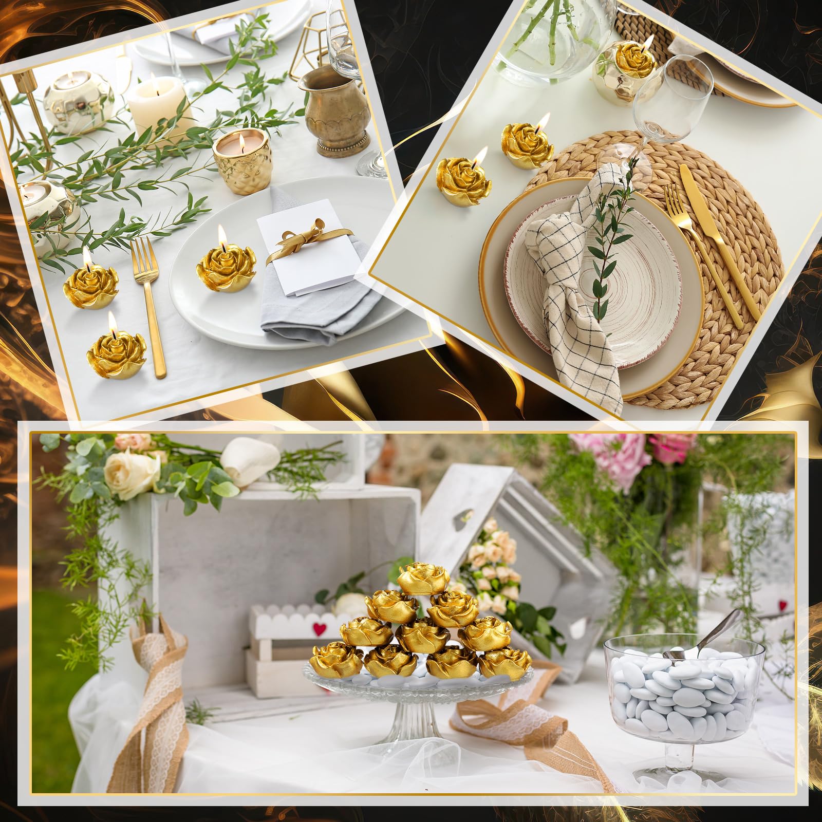 Treela 24 Set Flower Candles Wedding Favor for Guests Mini Gold Rose Shaped Tealight Candles for Return Gift Wedding Birthday Br