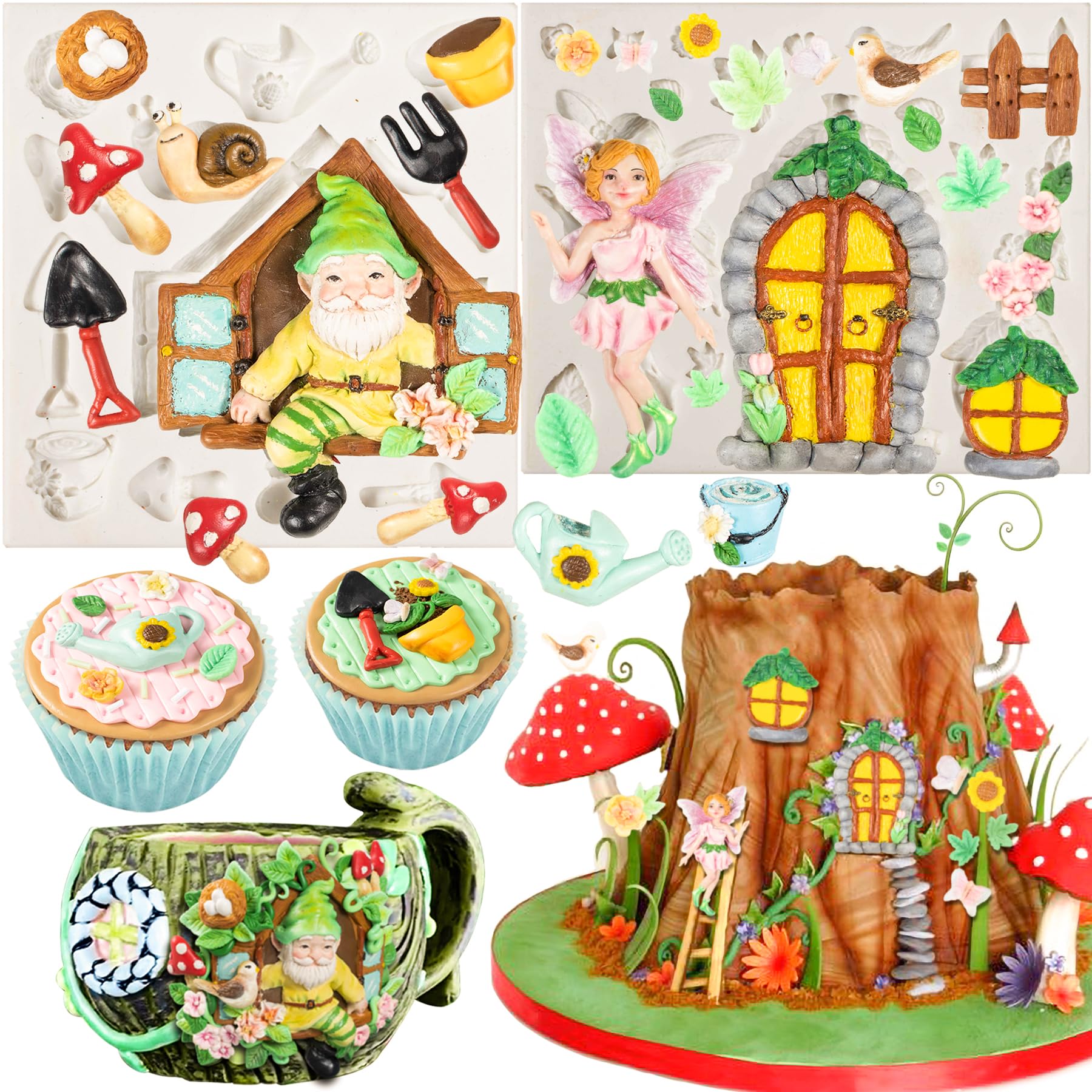 Fairy Garden Fondant Silicone Molds Elf Gnome Home Out The Door And Window For Sugarcraft Cake Decorating Cupcake Topper Chocola