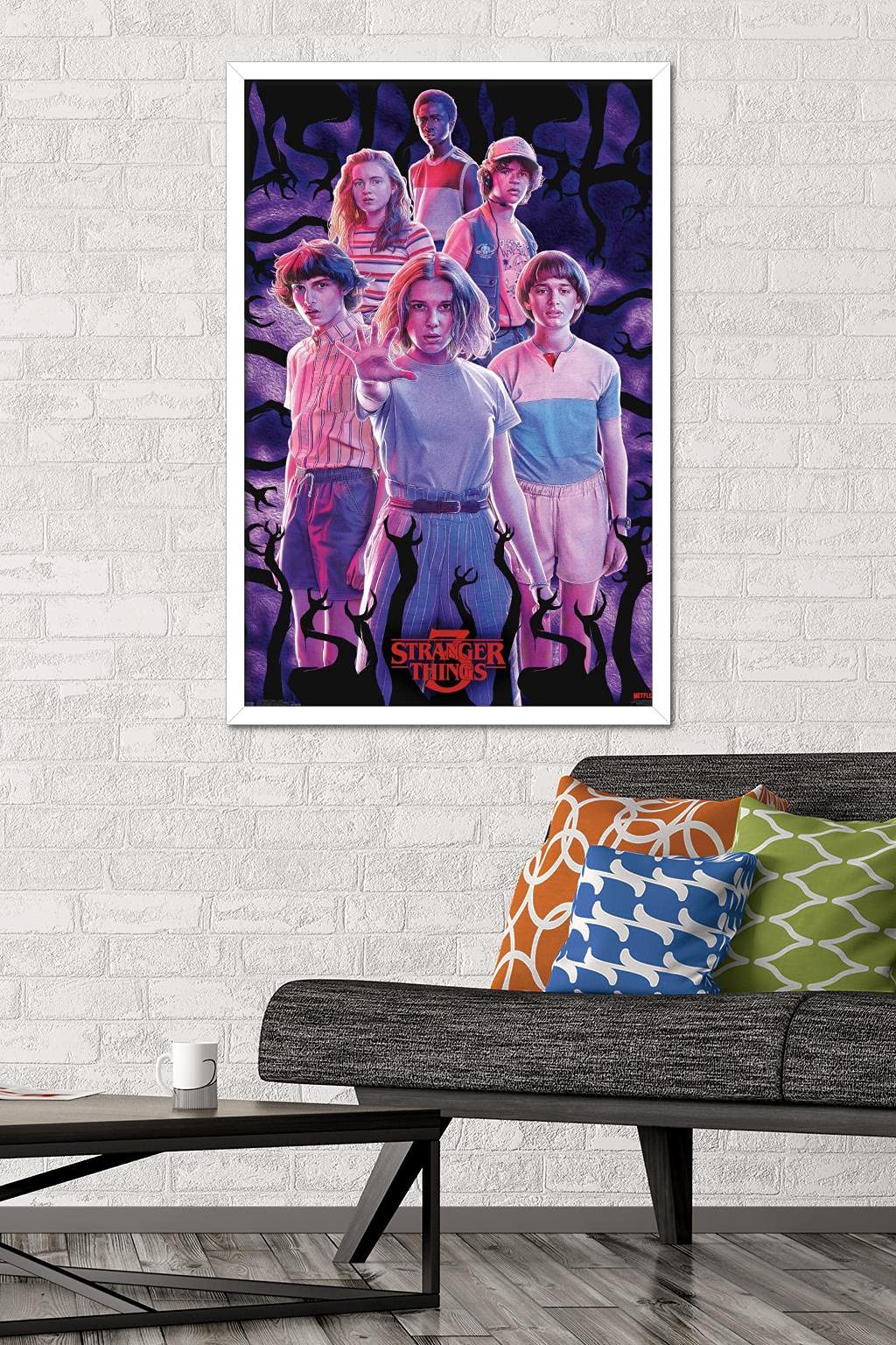 Trends International Netflix Stranger Things: Season 3 - Group Wall Poster, 22.375'' X 34'', White Framed Version