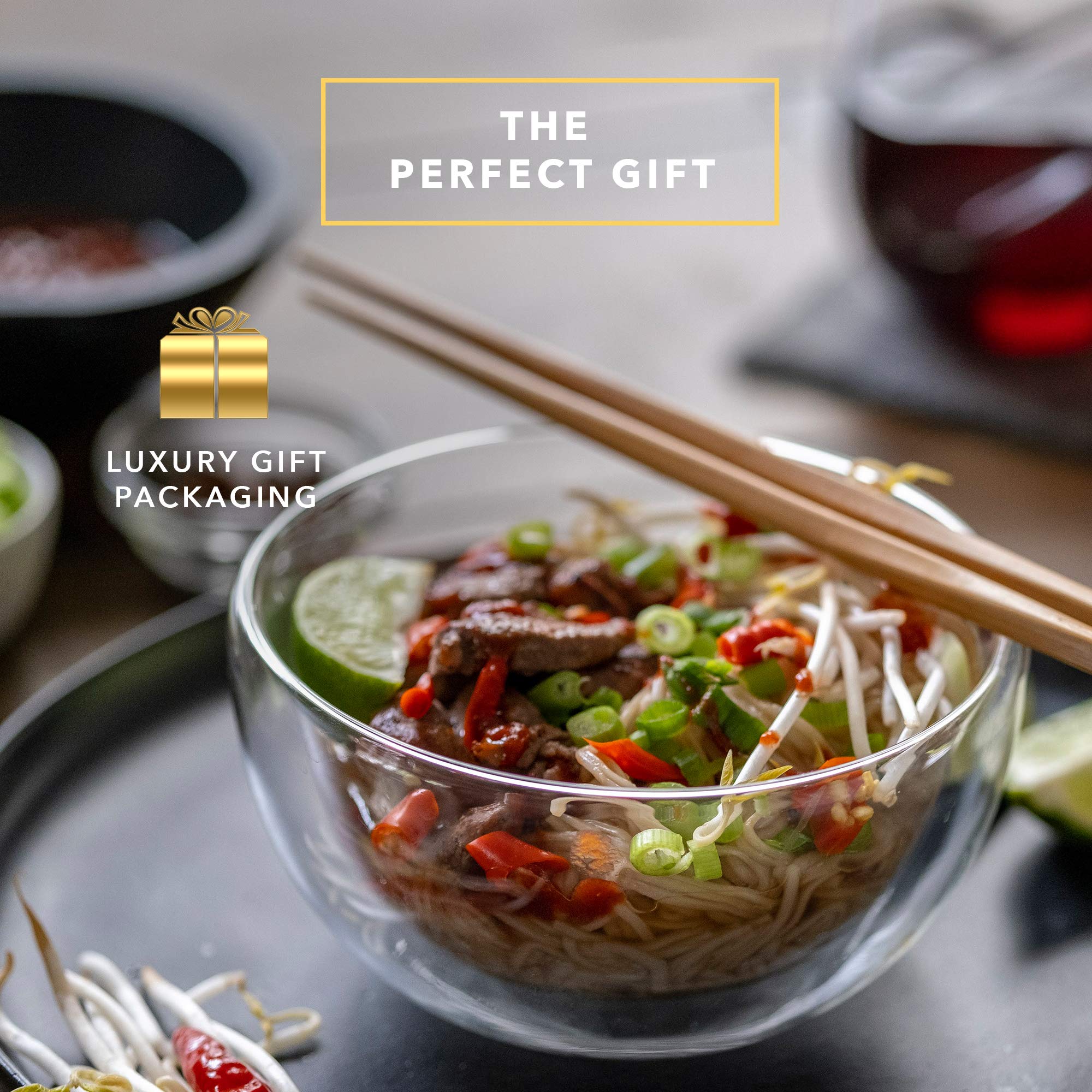 Dragon Glassware Clear Glass Bowl Set - 23 Oz Durable Insulated Double Wall Glass Cereal Bowls Set Of 2 - Microwave Safe Glass B