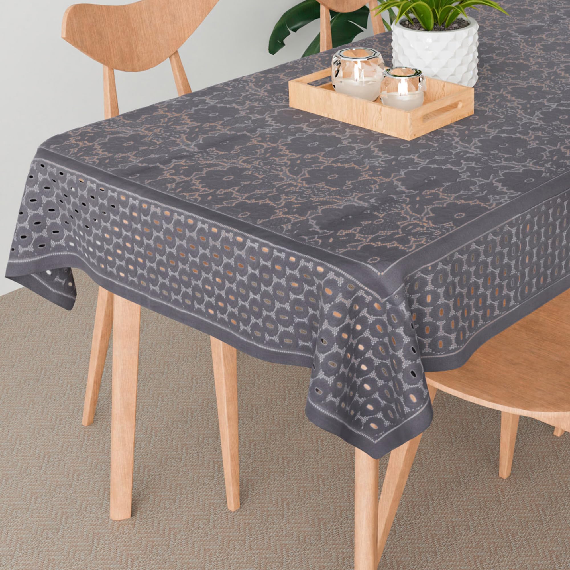 Kuber Industries Table Cover, 45x70 Inch | Net Fabric Tablecloth for Kitchen & Dining | Grey