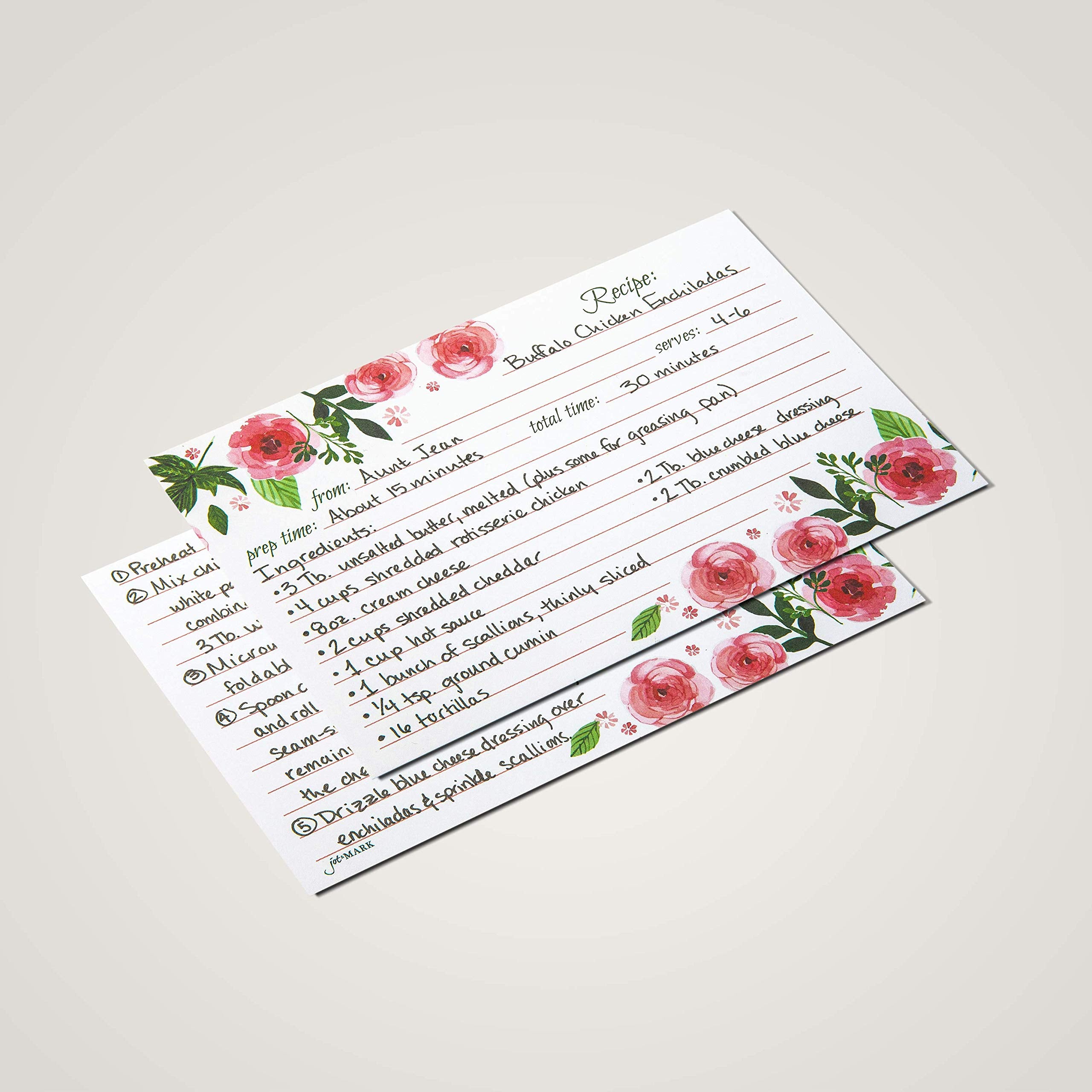 Jot & Mark Floral Recipe Cards - Double Sided Thick Cardstock, 50 Count, 4x6, Pink Peonies