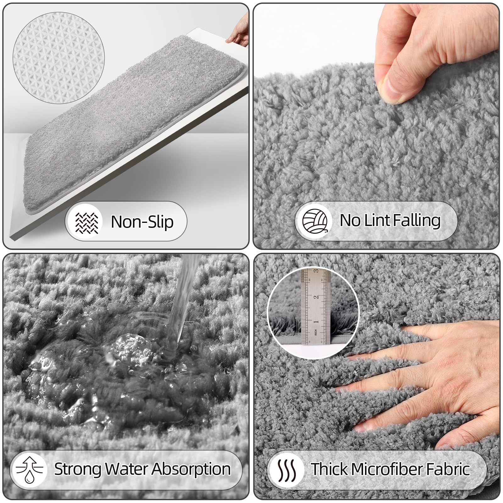 Xlhomo Bathroom Accessory Set-Bathroom Set With Shower Curtain And Rugs, No Slip Bathroom Rugs Super Absorbent, Grey Ombre Water