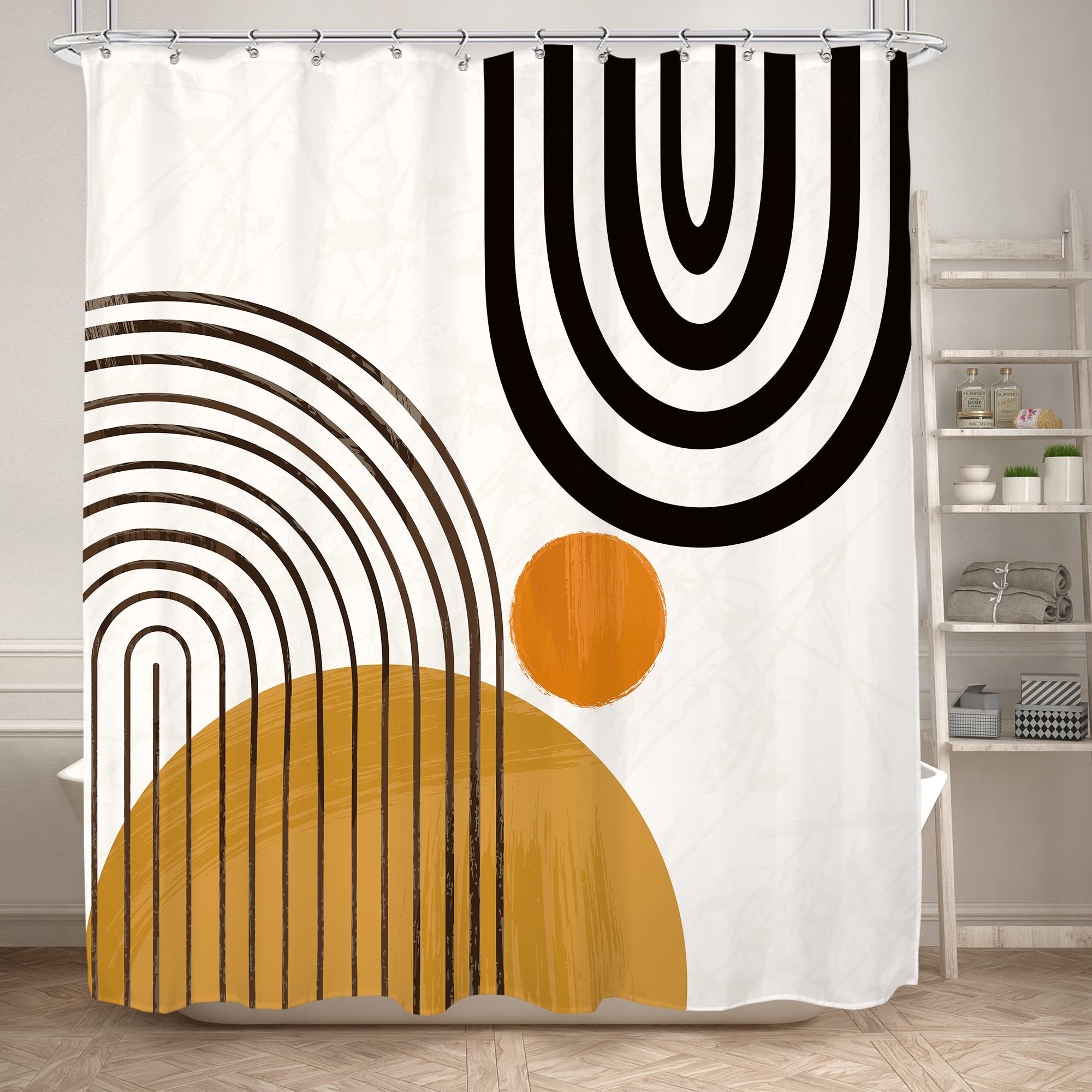 Komllex Boho Shower Curtain Modern Abstract Mid Century Shower Curtain Geometric Cute Sun Minimalist Aesthetic Semicircle Neutra