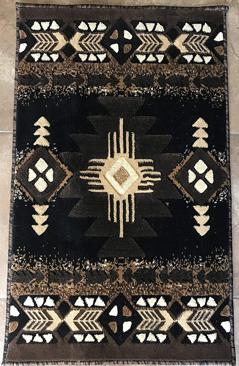 YHSF South West Native American Area Rug C318 (Black, 2 Feet x 3 Feet 4 Inches)