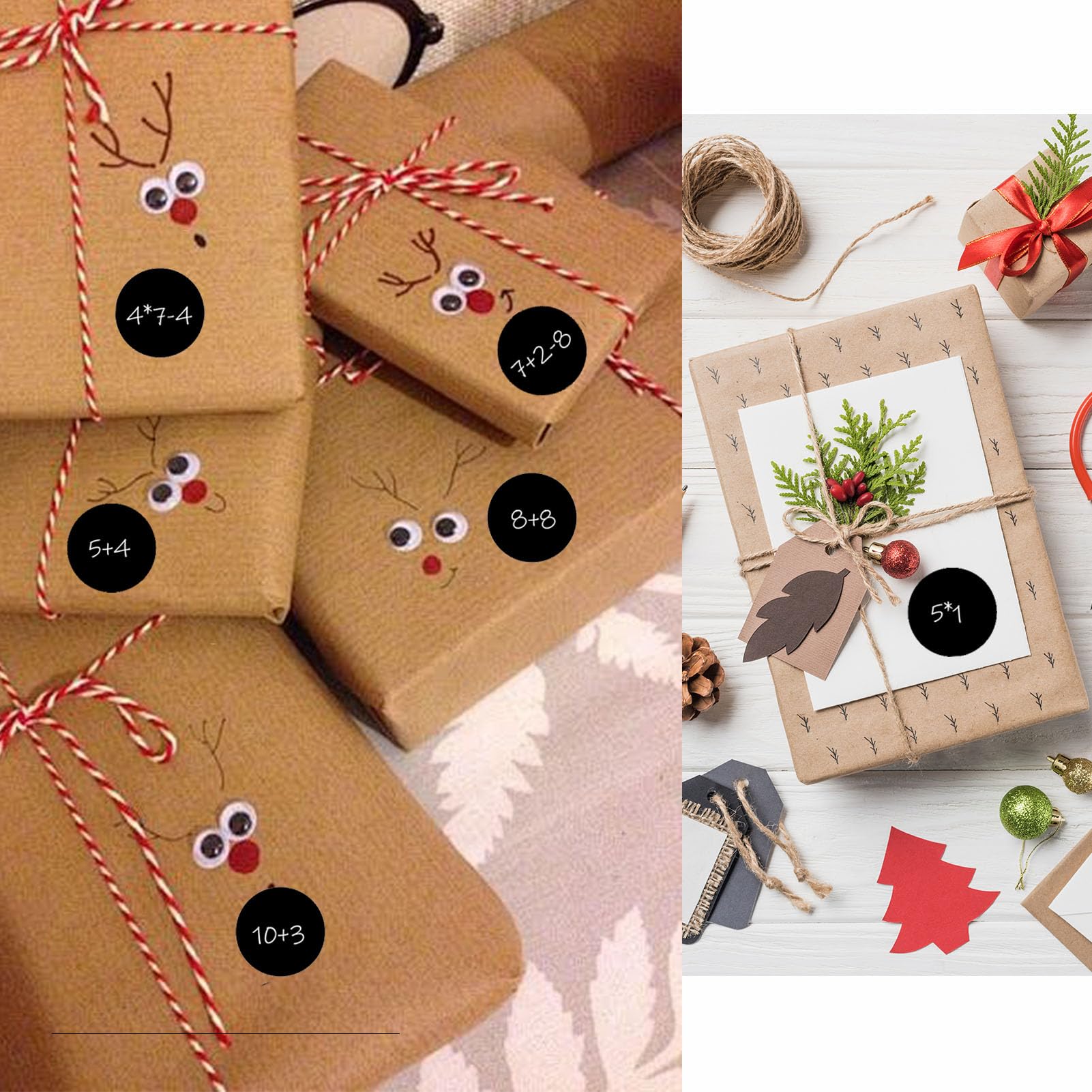 HERZWILD 6 Sets Christmas Advent Calendar Numbers Sticker Square Gift Stickers 1-24 Christmas Number Stickers for Xmas Countdown