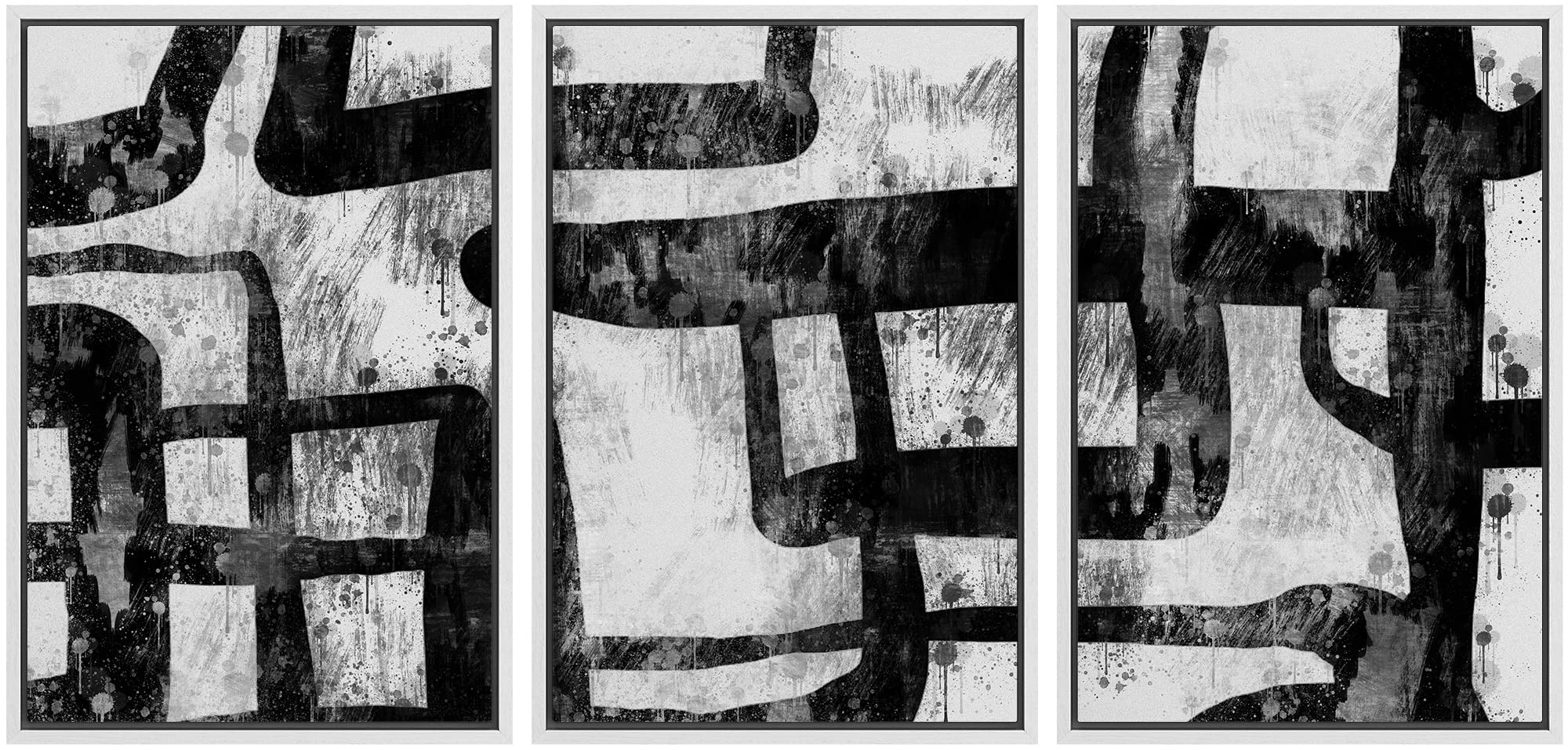 Idea4Wall Framed Wall Art Print Set Industrial Black & White Swirling Line Art Pattern Abstract Shapes Illustrations Modern Art