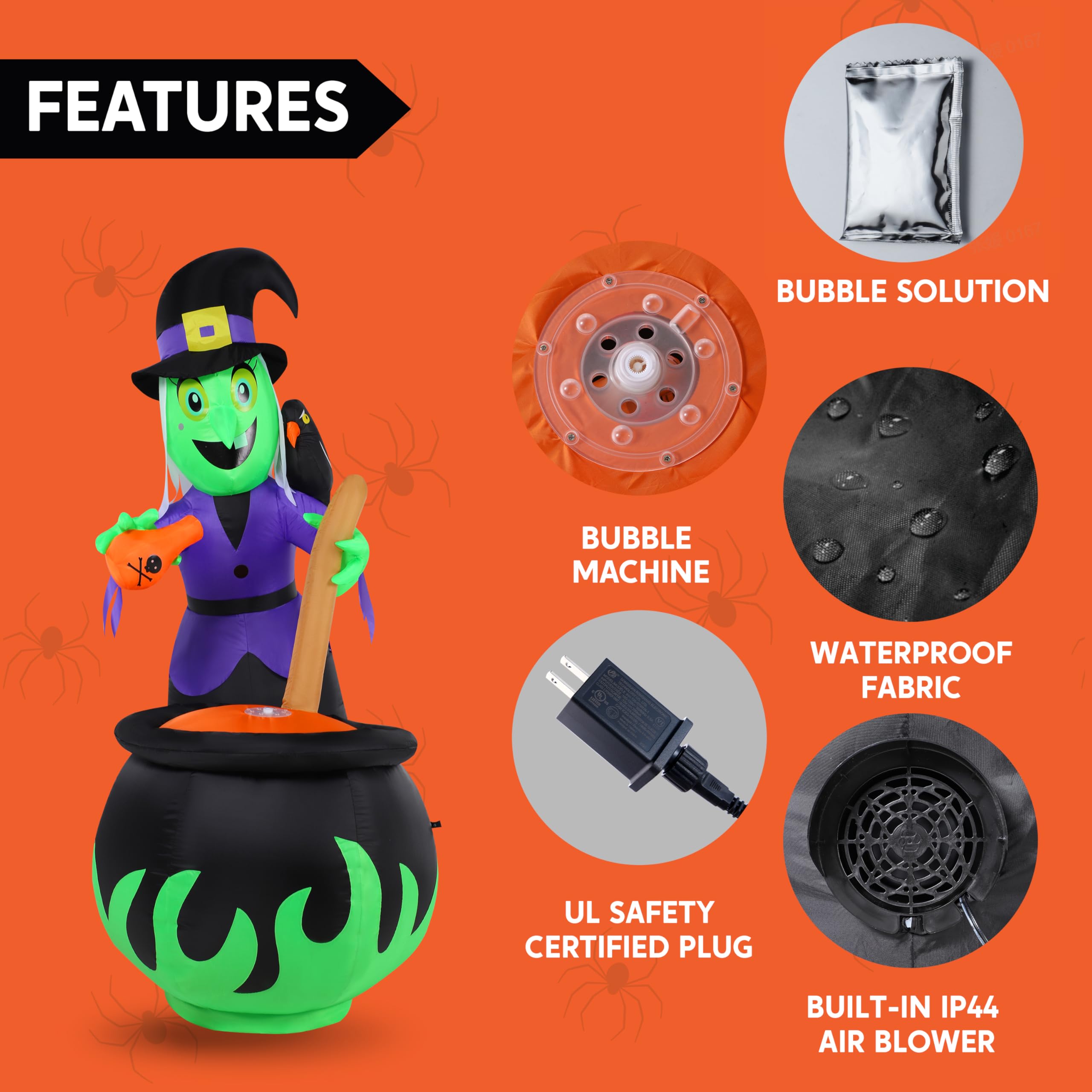 JOYIN 6 FT Halloween Witch Inflatables Outdoor Decorations and Cauldron with Bubbling Potion and Light Inflatable Decoration Gia