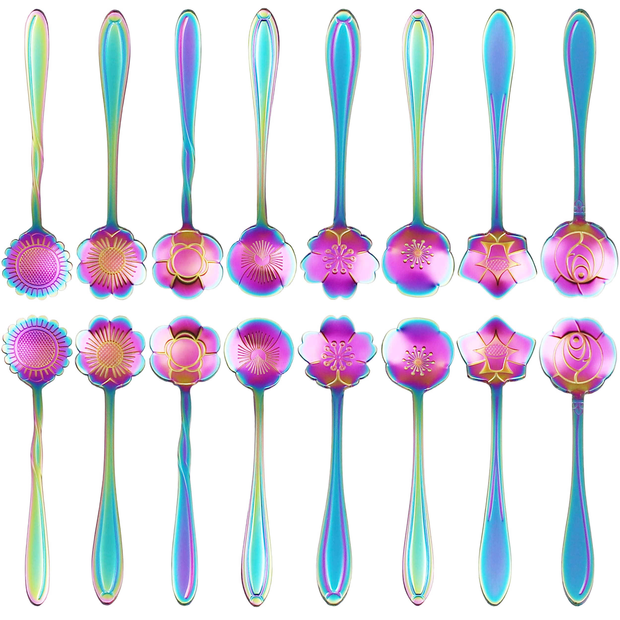 16 Pcs Teaspoon Tea Spoons, Esrise Stainless Steel Flower Coffee Dessert Spoon, Cute Demitasse Spoon For Drink Milkshake (Multi)