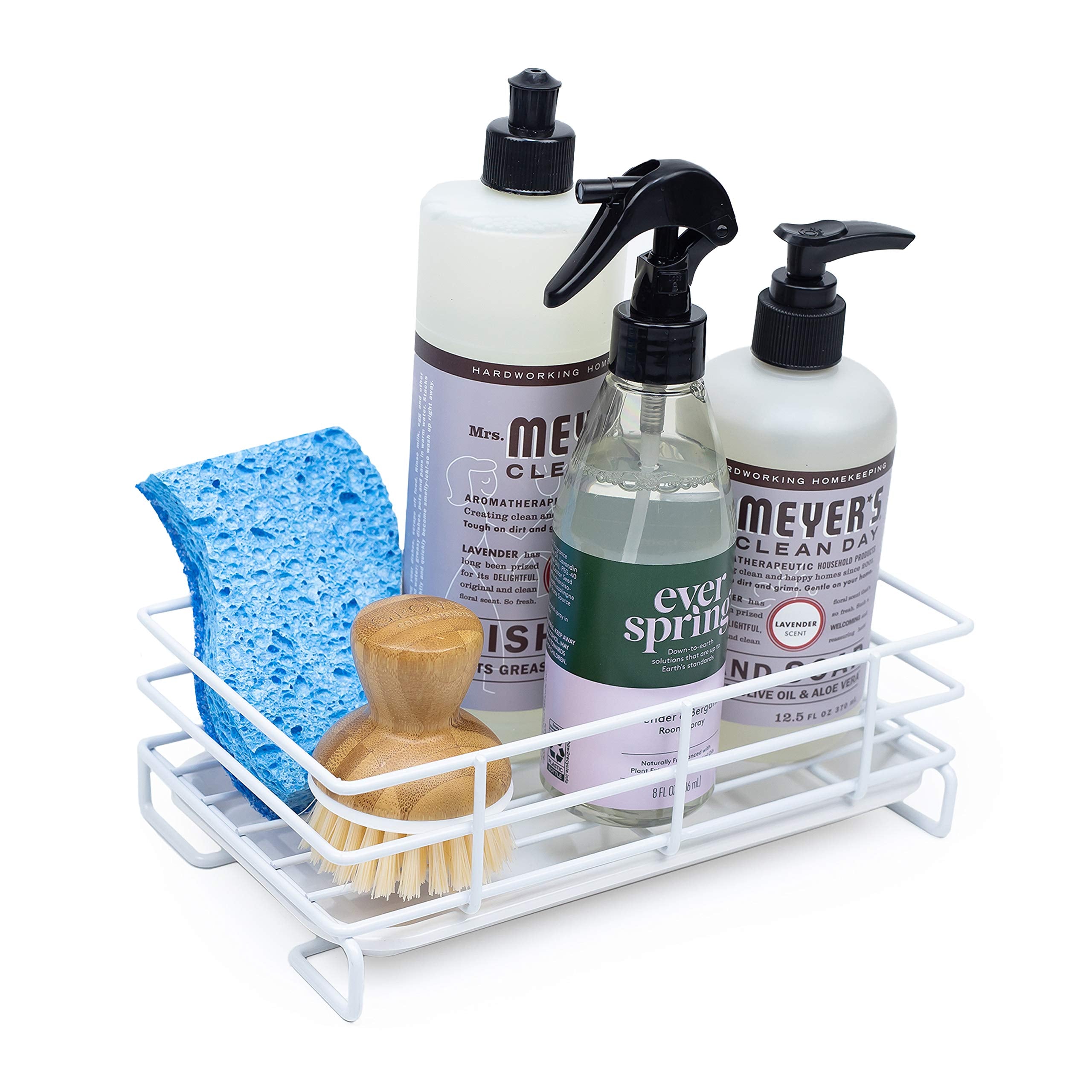 Handy Home Concepts Kitchen Sink Sponge Soap Holder For Countertop Large White Kitchen Soap Tray Sink Organizer