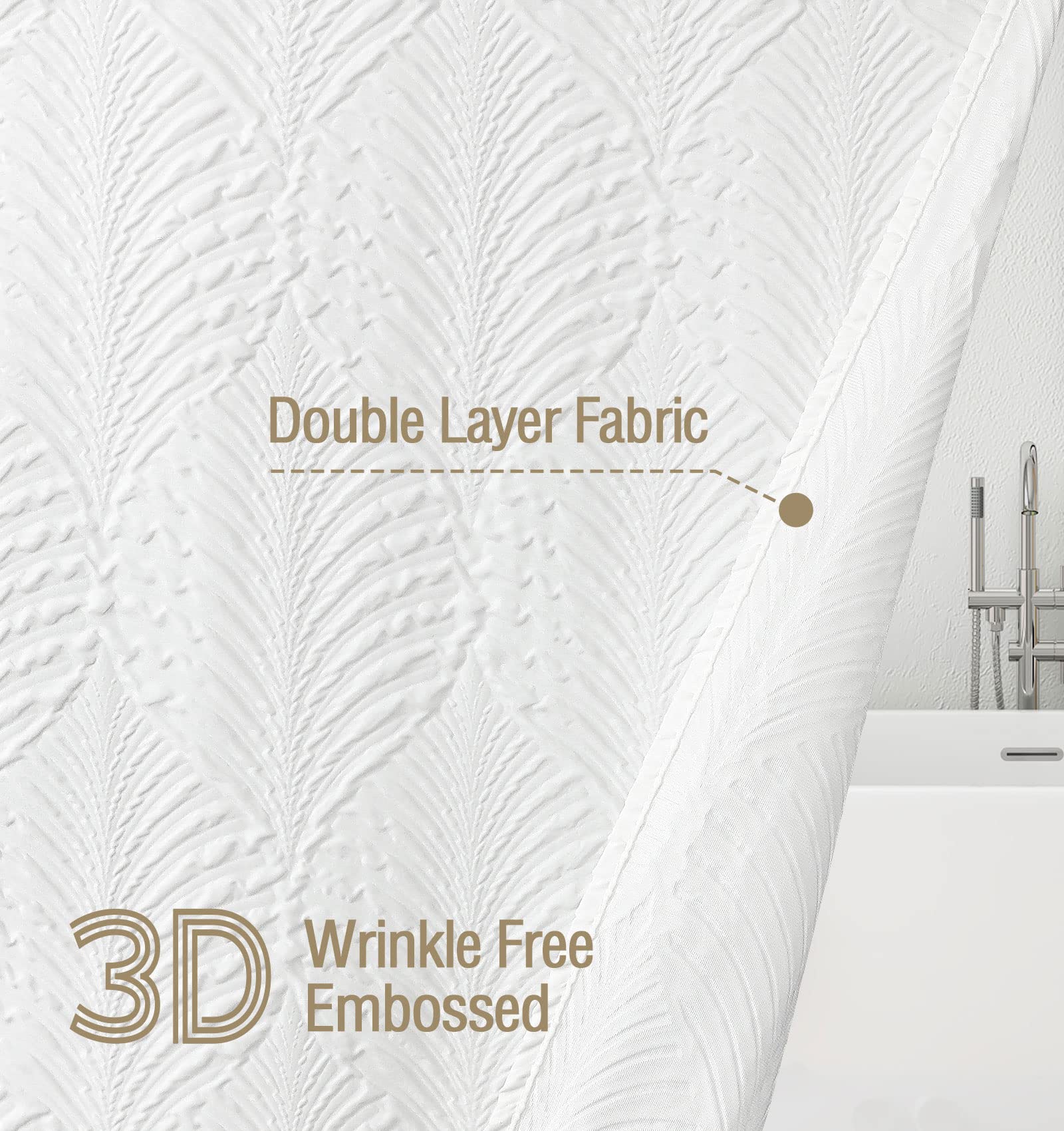 Gibelle Extra Long Shower Curtain 72 x 84  Tall 3D Embossed Textured White Fabric Shower Curtain  Modern Farmhouse Chic Soft Cloth Bathroom Curtains Shower Set with Hooks