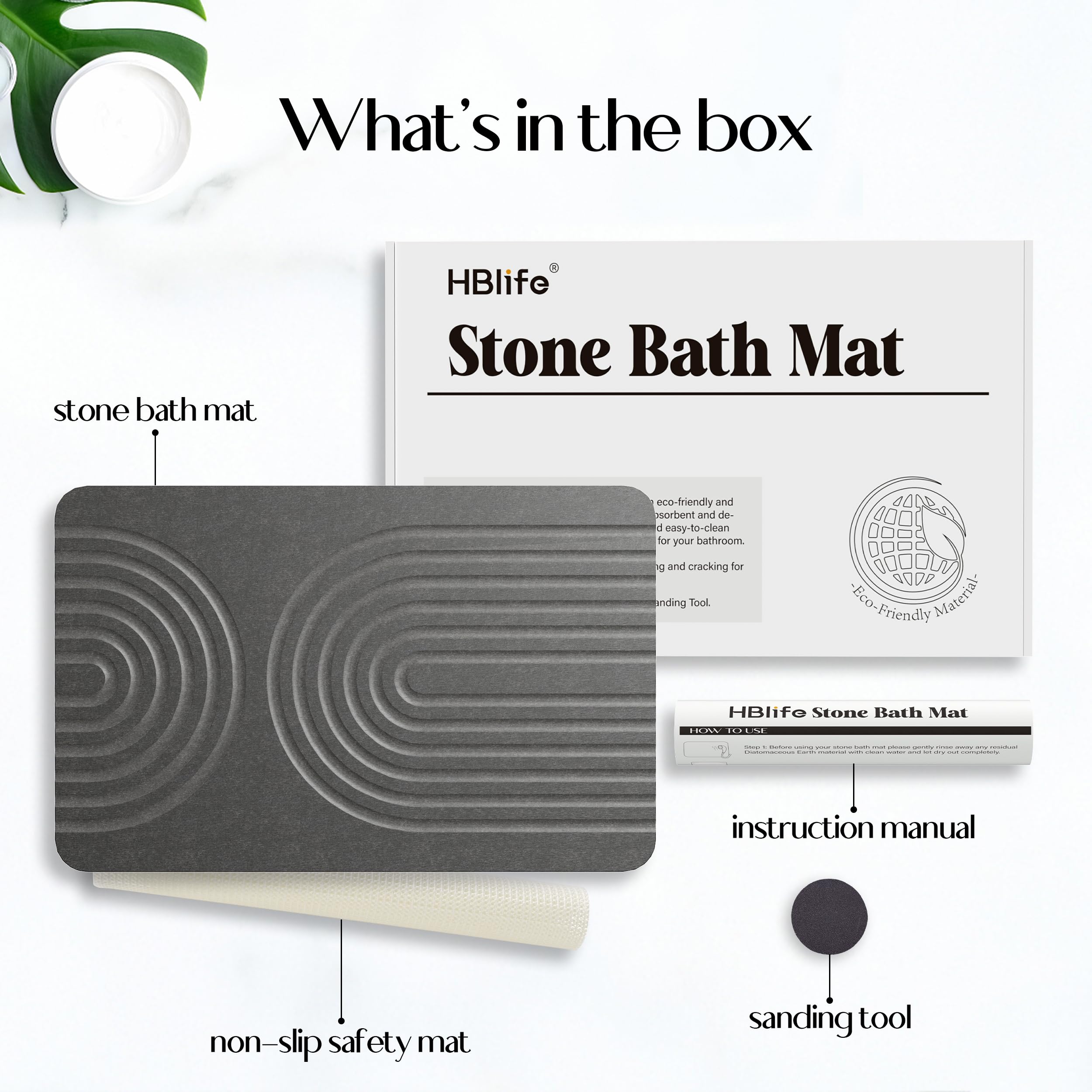 Hblife 23.5'' X 15'' Stone Bath Mat, Quick Dry Bath Mats For Bathroom, Non Slip Bathroom Floor Mat, Modernized Magic Mat For Bat