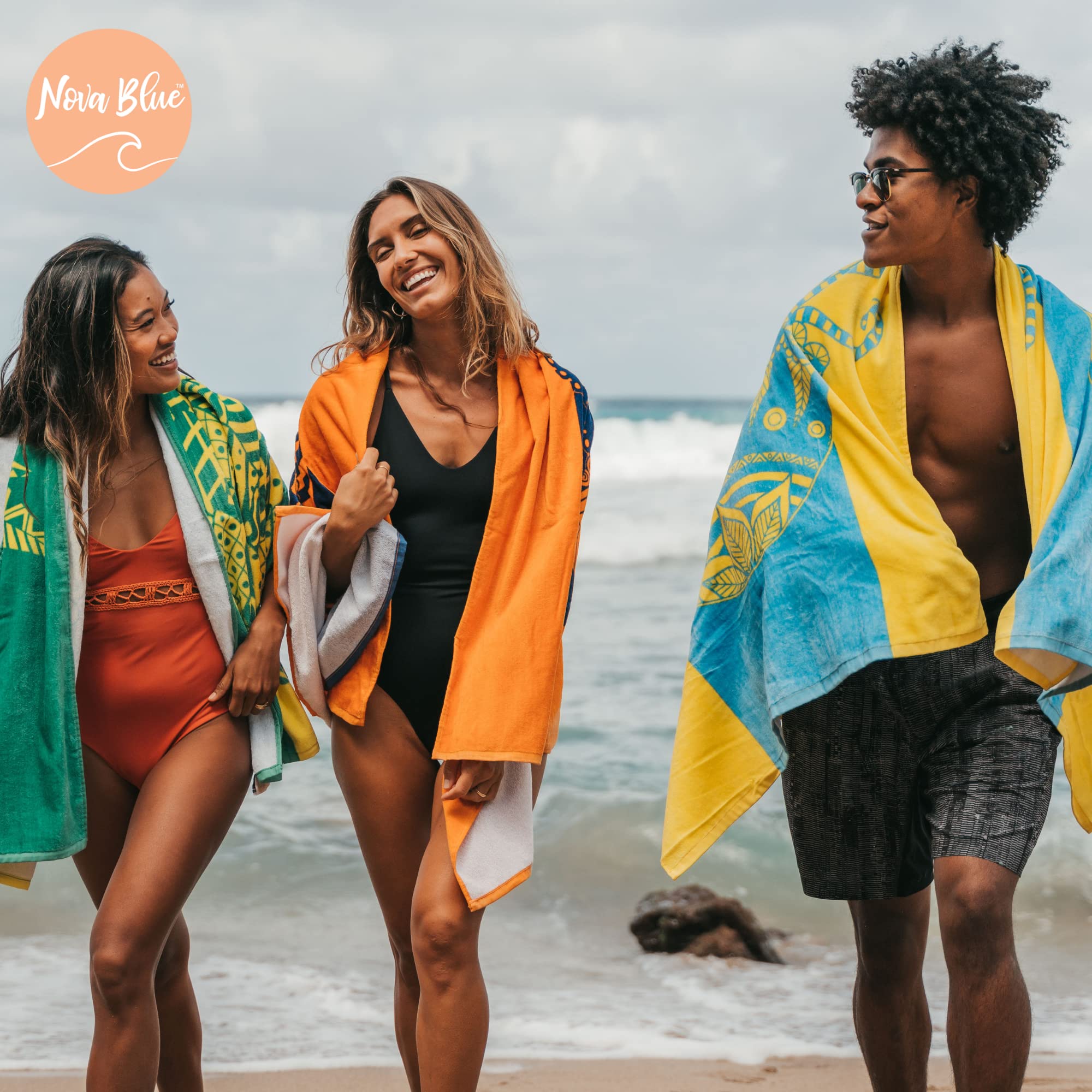 Nova Blue Jellyfish Beach Towel - Tropical Blue & Yellow Colors With A Unique Design, Extra Large, Xl (34