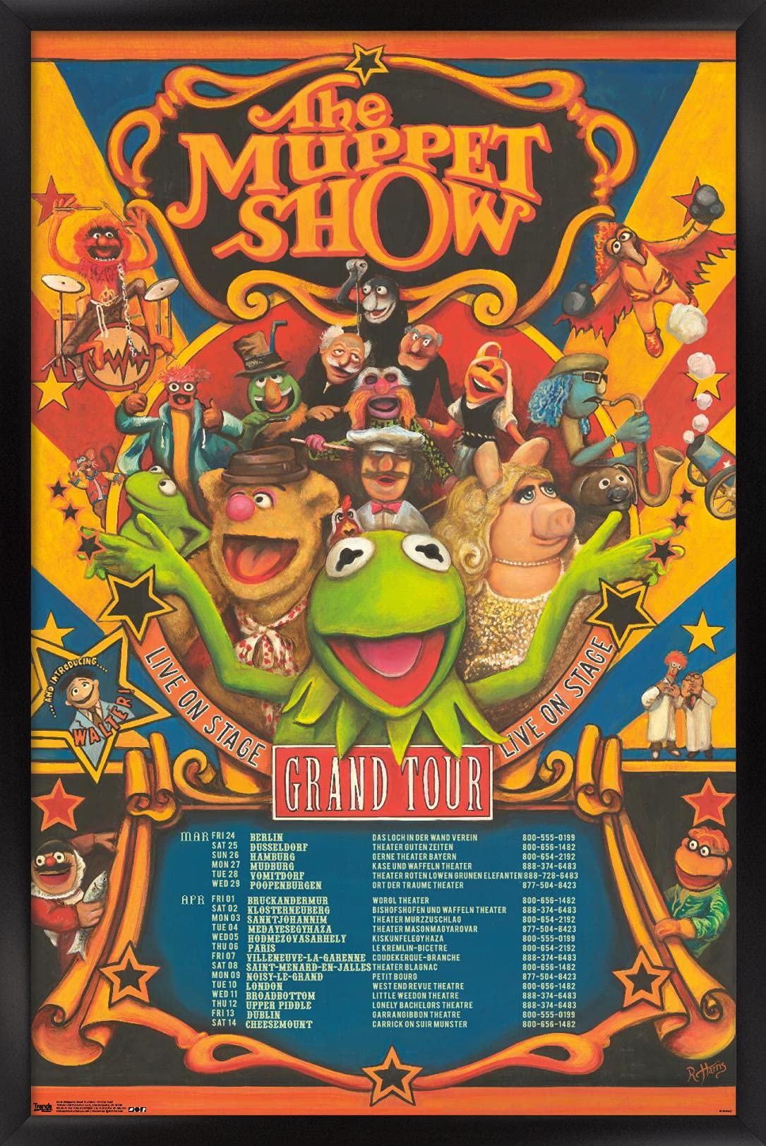 Trends International Disney The Muppets: Most Wanted - Grand Tour Wall Poster, 14.725'' X 22.375'', Black Framed Version