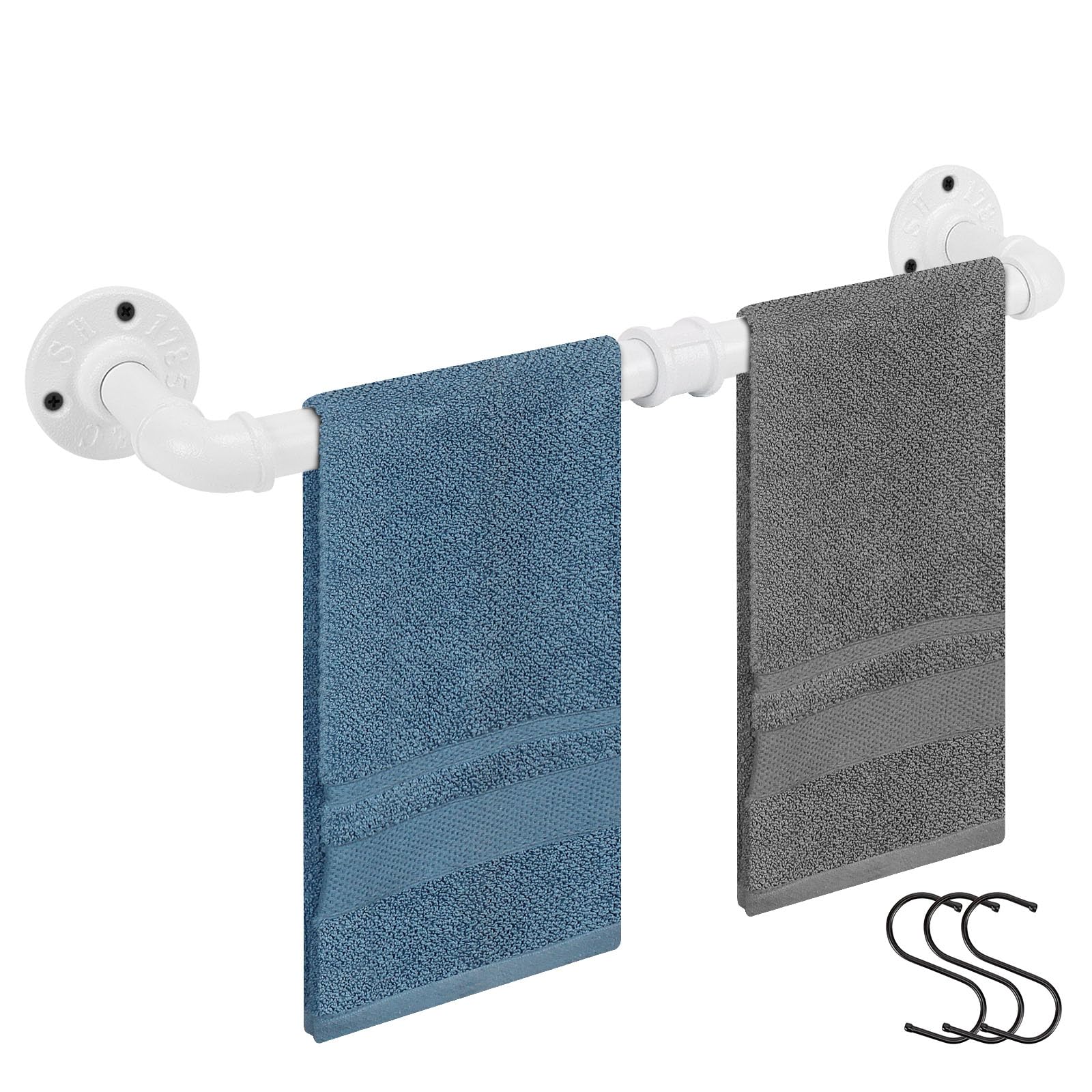 Jeasor Industrial Pipe Towel Rack Towel Bar, Heavy Duty Wall Mounted Rustic Farmhouse Bath Towel Holder For Bathroom (White, 18)