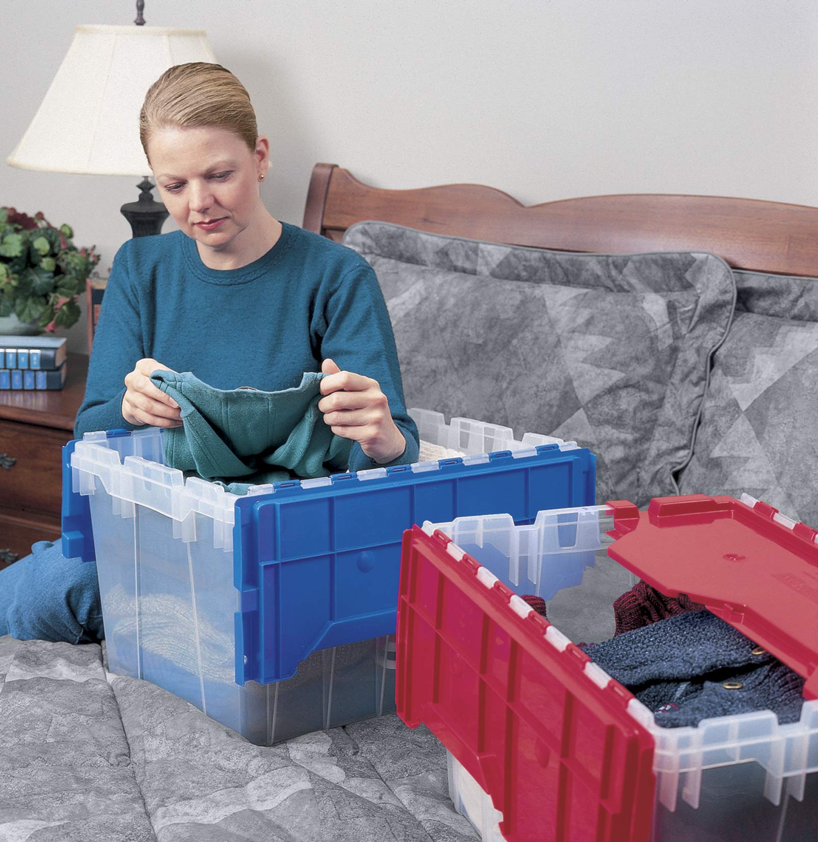 Akro-Mils 12 Gallon KeepBox Storage Container, Clear/Red, Stackable with Lid, 21-1/2" x 15" x 12-1/2",