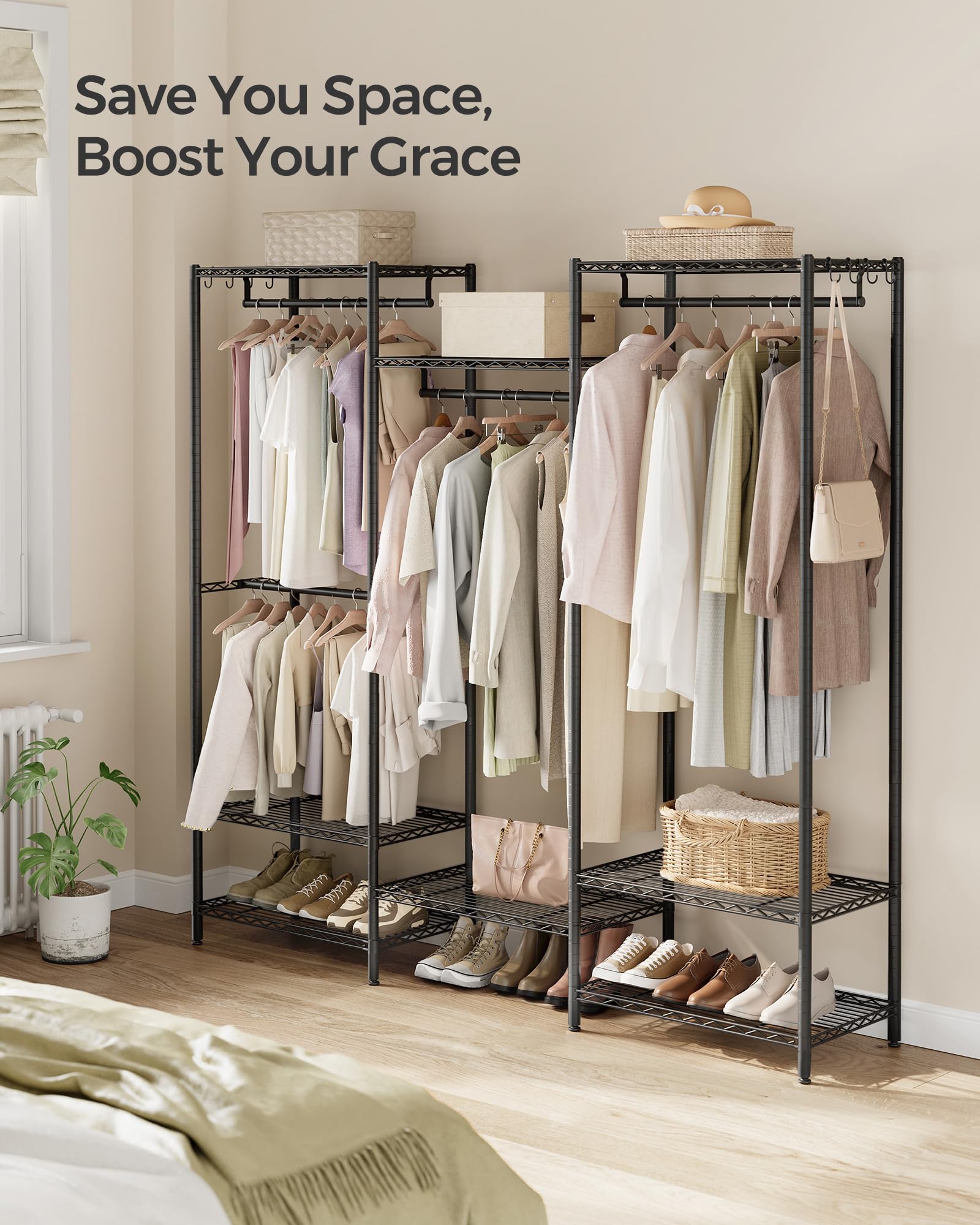 Songmics Portable Wardrobe Closet Heavy Duty Clothes Rack, Freestanding Closet Organizer, Metal Garment Rack With Adjustable Wir