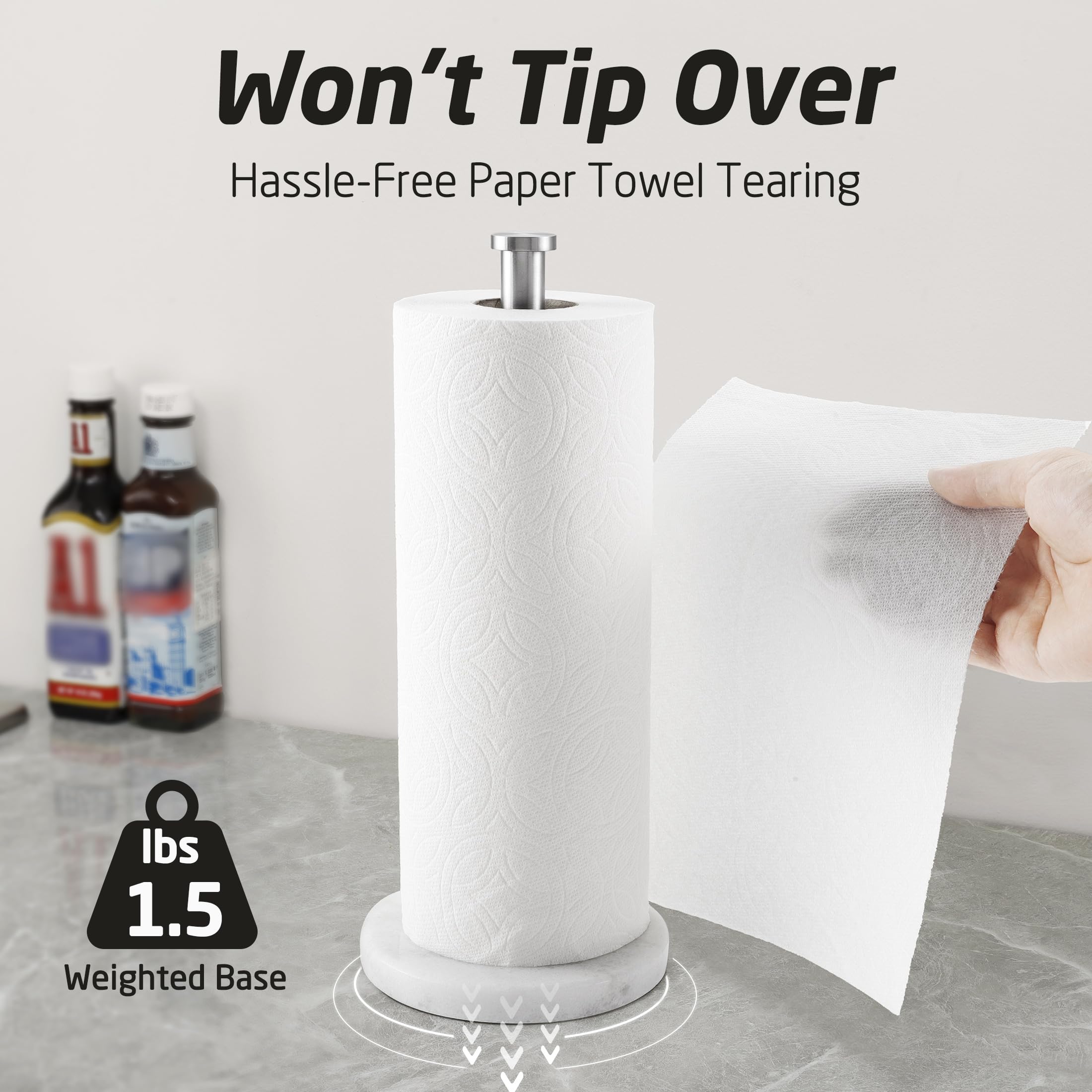 Kes Paper Towel Holder Countertop, Paper Towel Roll Holder Stand For Kitchen With Natural Marble Base Sus304 Stainless Steel For