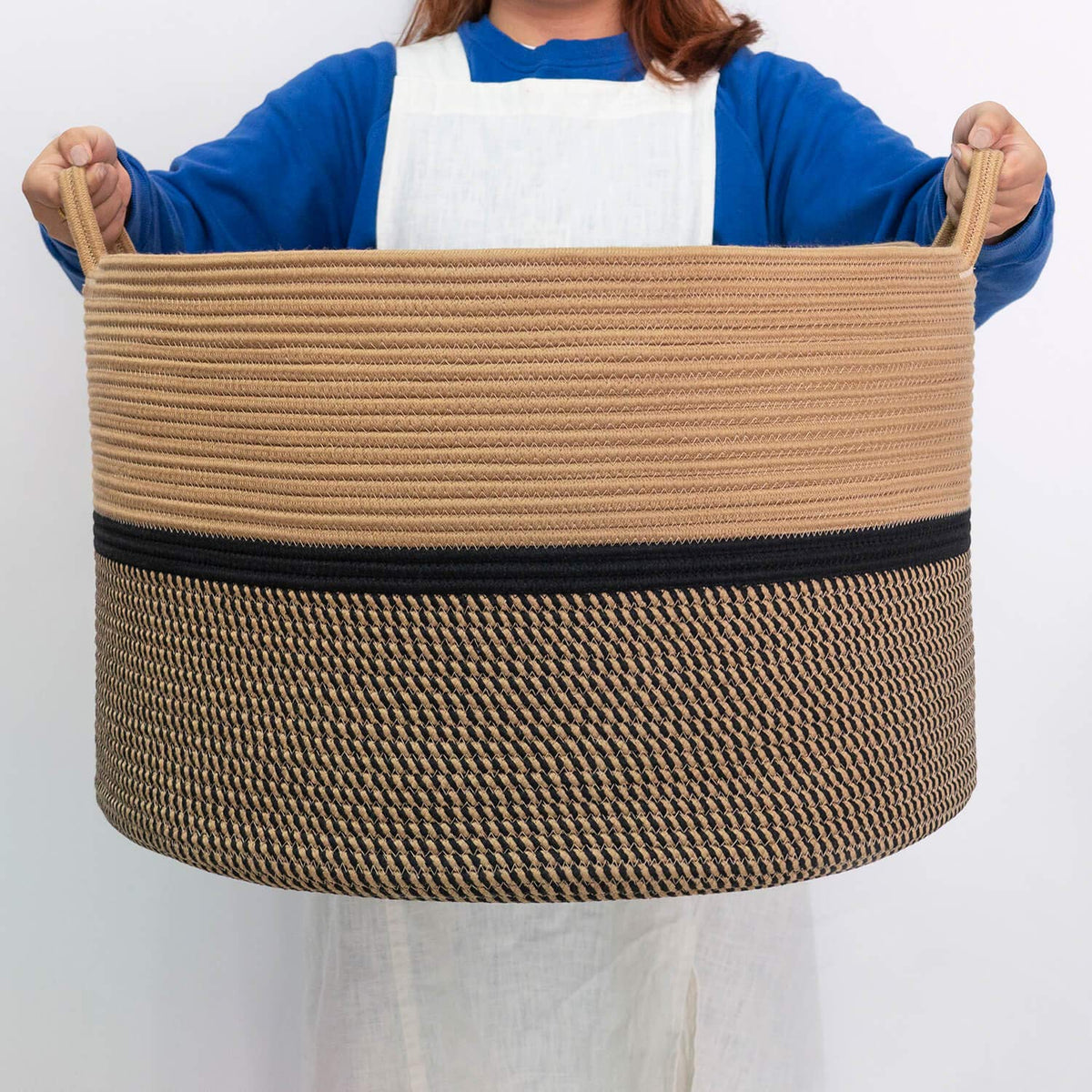 Chicvita Xxl Extra Large Cotton Rope Woven Basket, Throw Blanket Storage Basket With Handles, Decorative Clothes Hamper - 22'' X