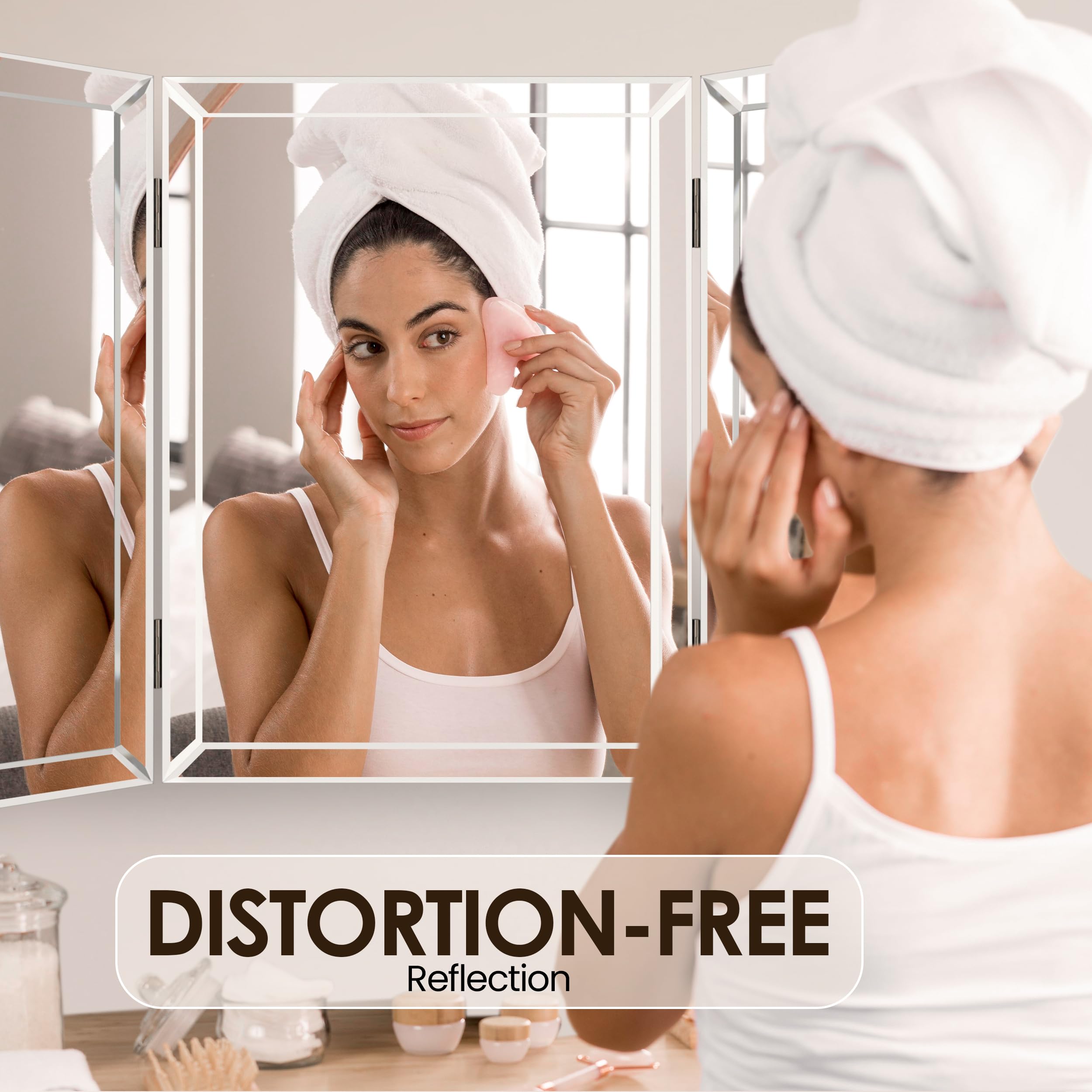 Houseables 3 Way Trifold Mirror, Silver, 31"x21", Model Tri3, Perfect for Makeup, Self Haircut, and Braiding Hair
