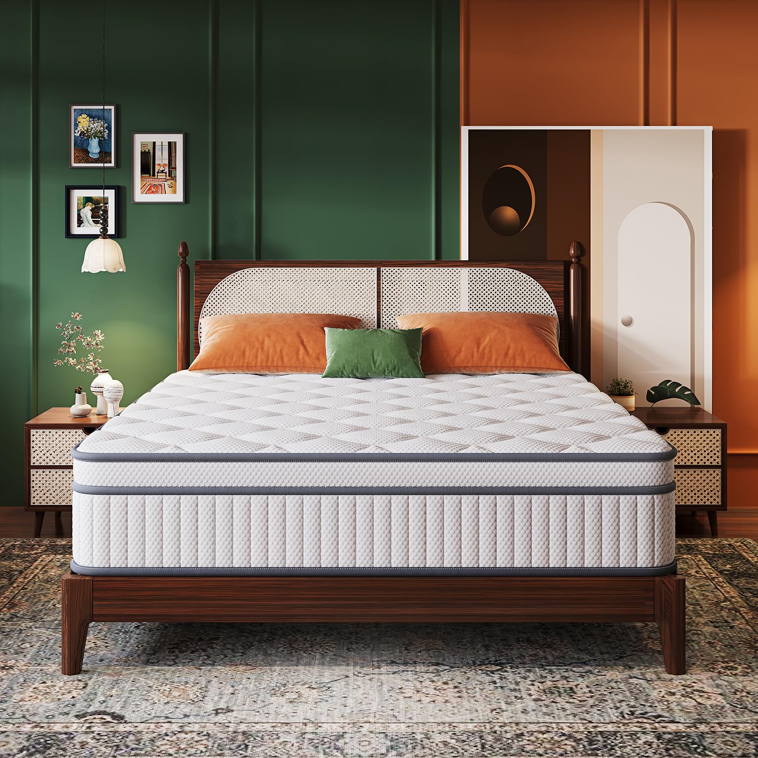 Gsleepee Queen Size Mattress, 14 Inch Gel Memory Foam Mattress, Individually Inner Spring Hybrid Mattresses, Medium Firm Fibergl