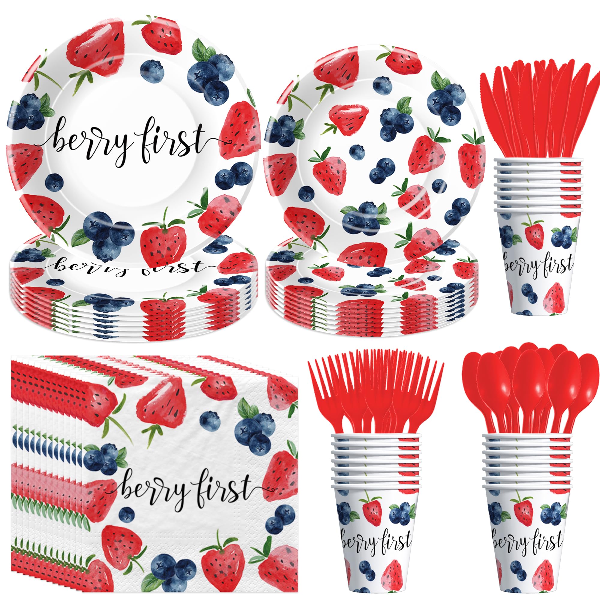 Owelleny Berry First Birthday Plates and Napkins Party Supplies for Kids, Fruit Blueberry Strawberry 1st Birthday Party Decorati