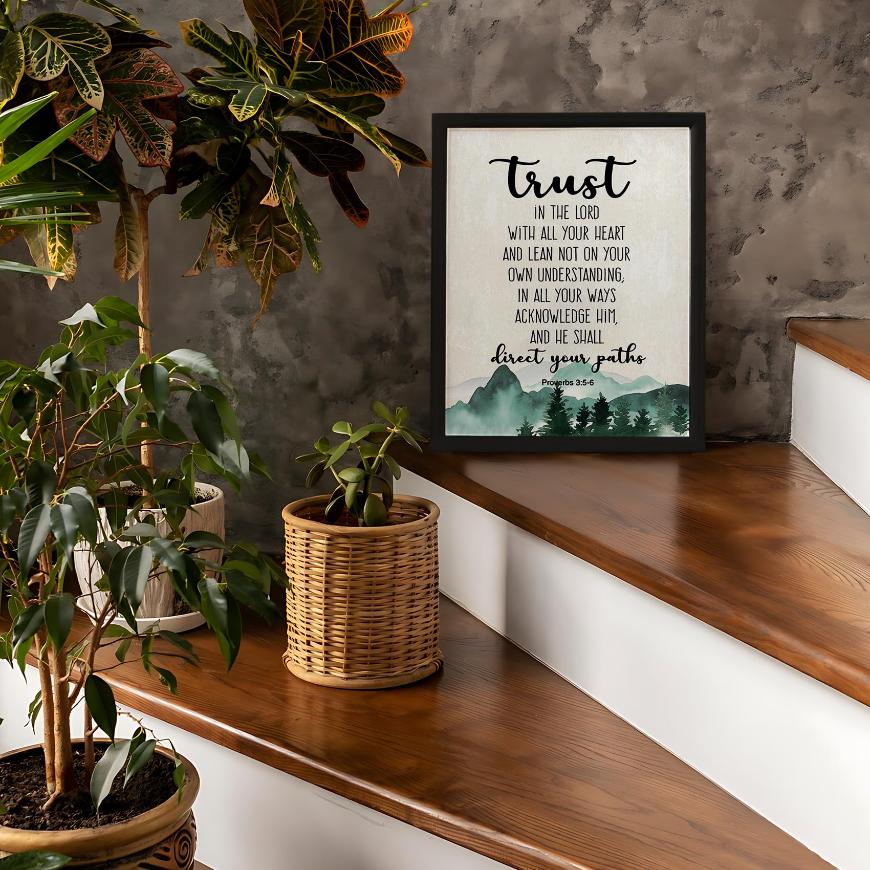 Phamte Christian Proverbs 3:5-6 Trust In The Lord With All Your Heart Framed Wall Art Prints Posters Decor, Bible Verse Religiou