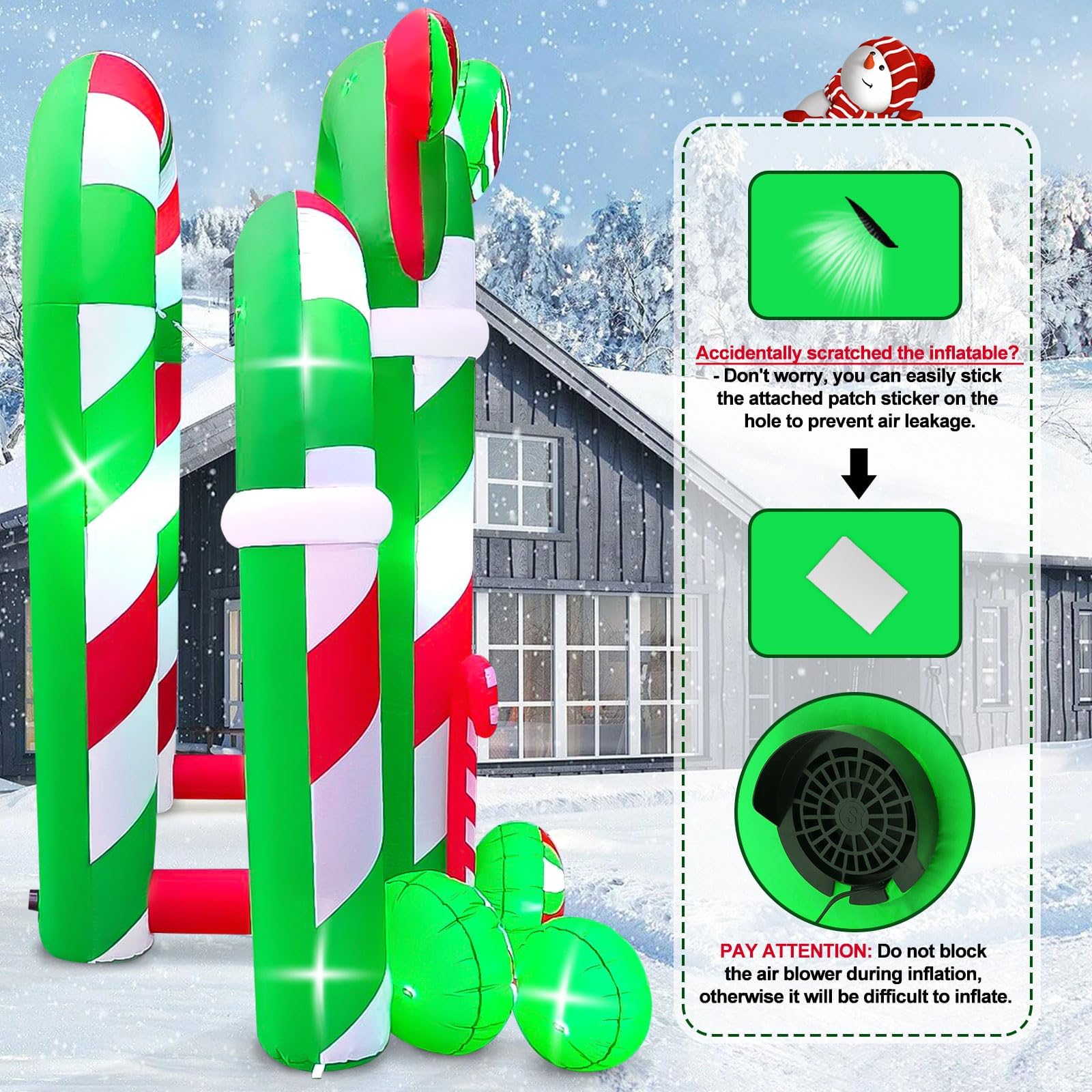Kalolary 13FT Christmas Archway Inflatable - LED Light, Giant Candy Design, Outdoor Holiday Decoration, Green, Model Kalolary-Y502