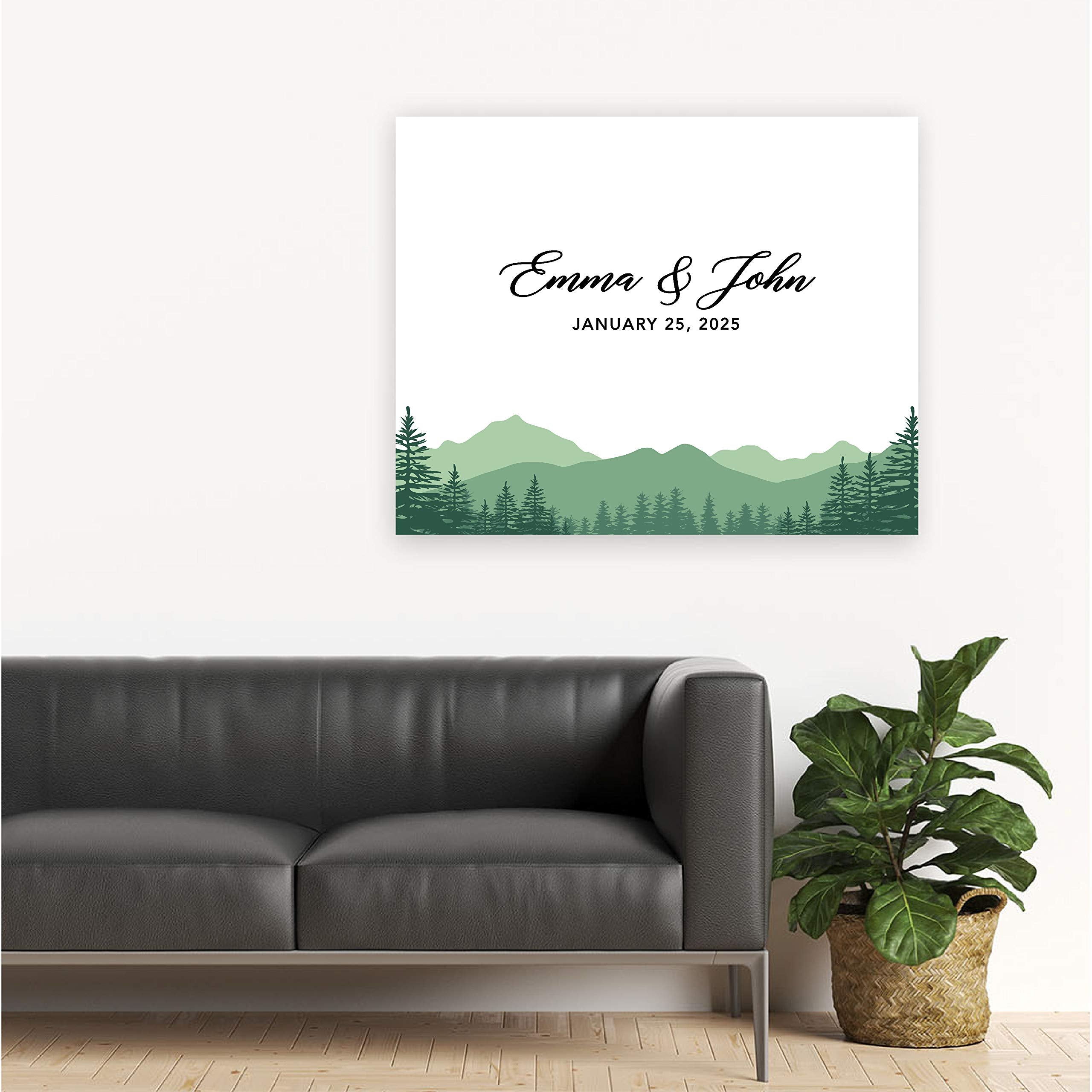 Andaz Press Custom Large Wedding Canvas Guestbook Alternative, 16 X 20 Inches, Mountain Forest Trees, Horizontal Woodland Weddin