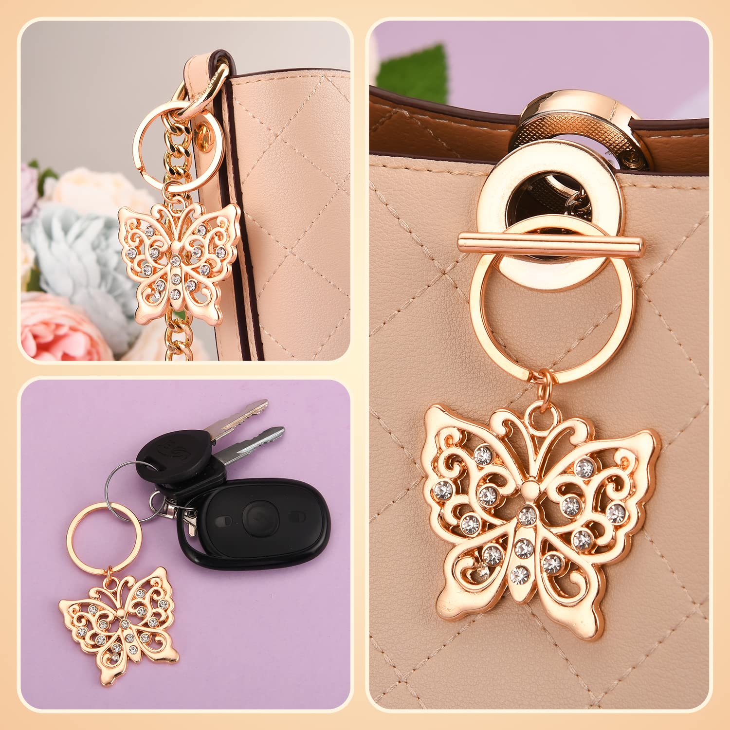 50Pcs Butterfly Keychain/Keyring For Baby Shower,Wedding Or Bridal Shower Party Favors,Gift,Souvenirs To Guests (Golden Butterfl