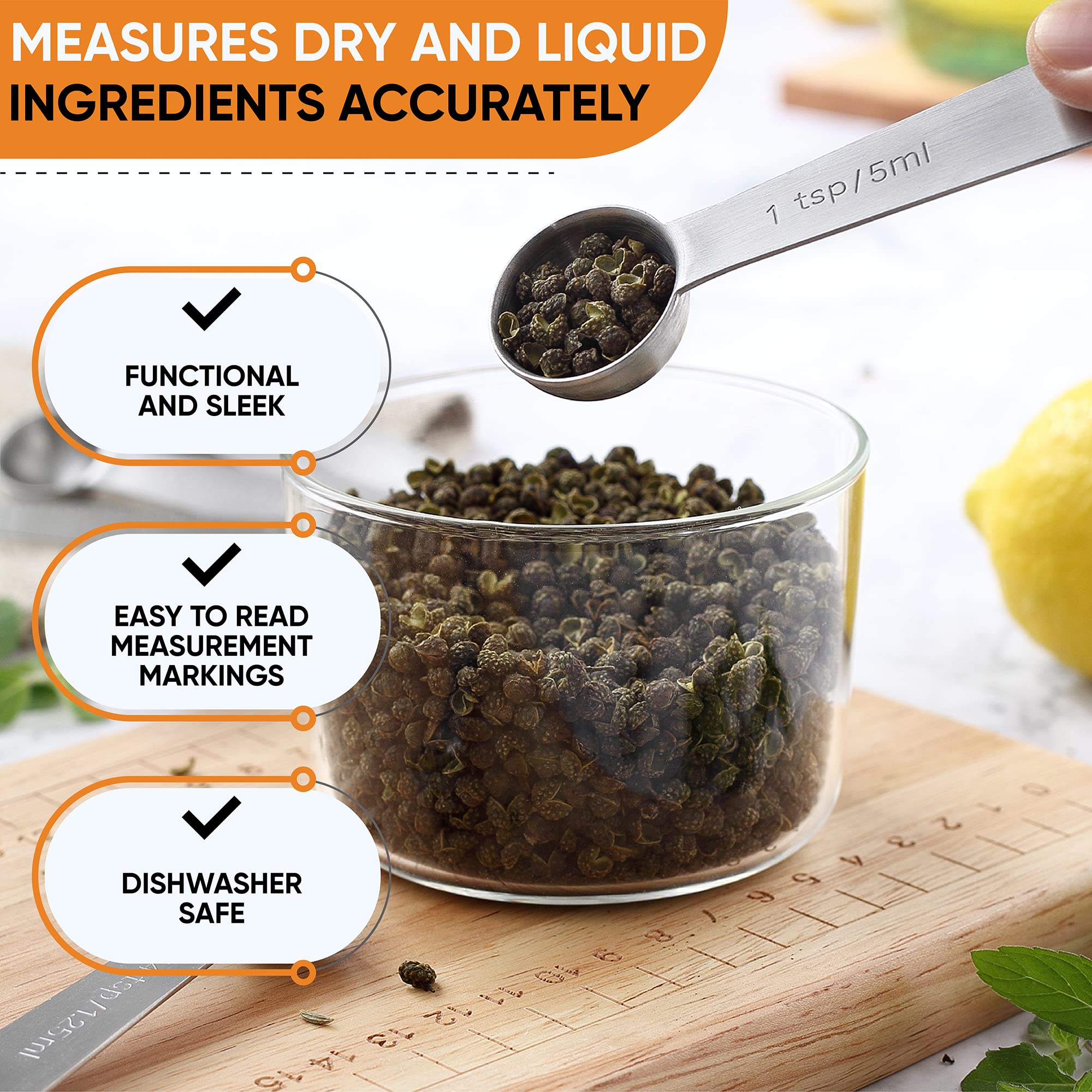 Spring Chef Stainless Steel Measuring Cups & Spoons Set of 15 - Professional Grade for Dry & Liquid Ingredients - 304 Stainless Steel