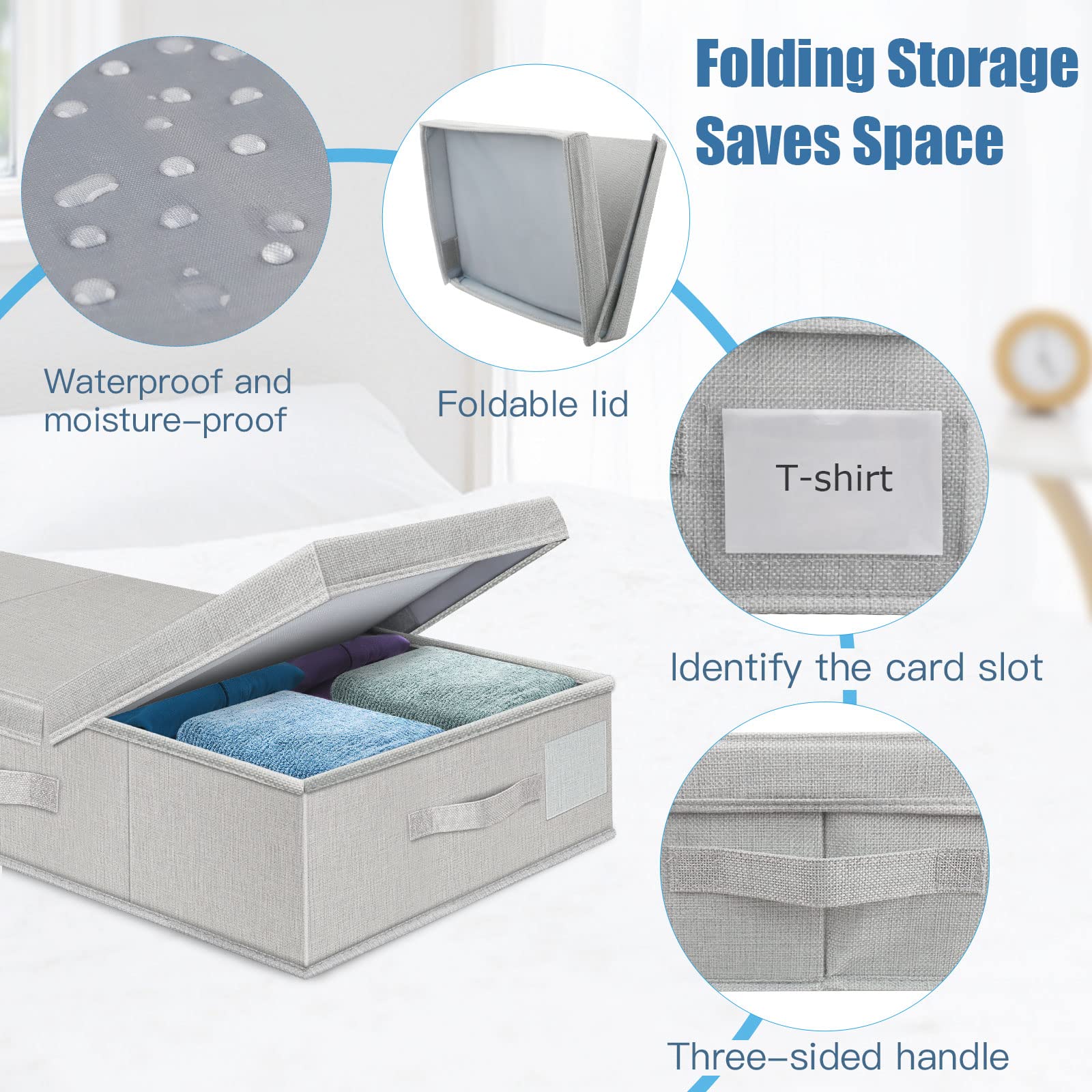 Supowin Underbed Storage Containers Bin with Lids (2pcs) Large Under Bed Storage Organizer Box with Handle, Foldable Under the S