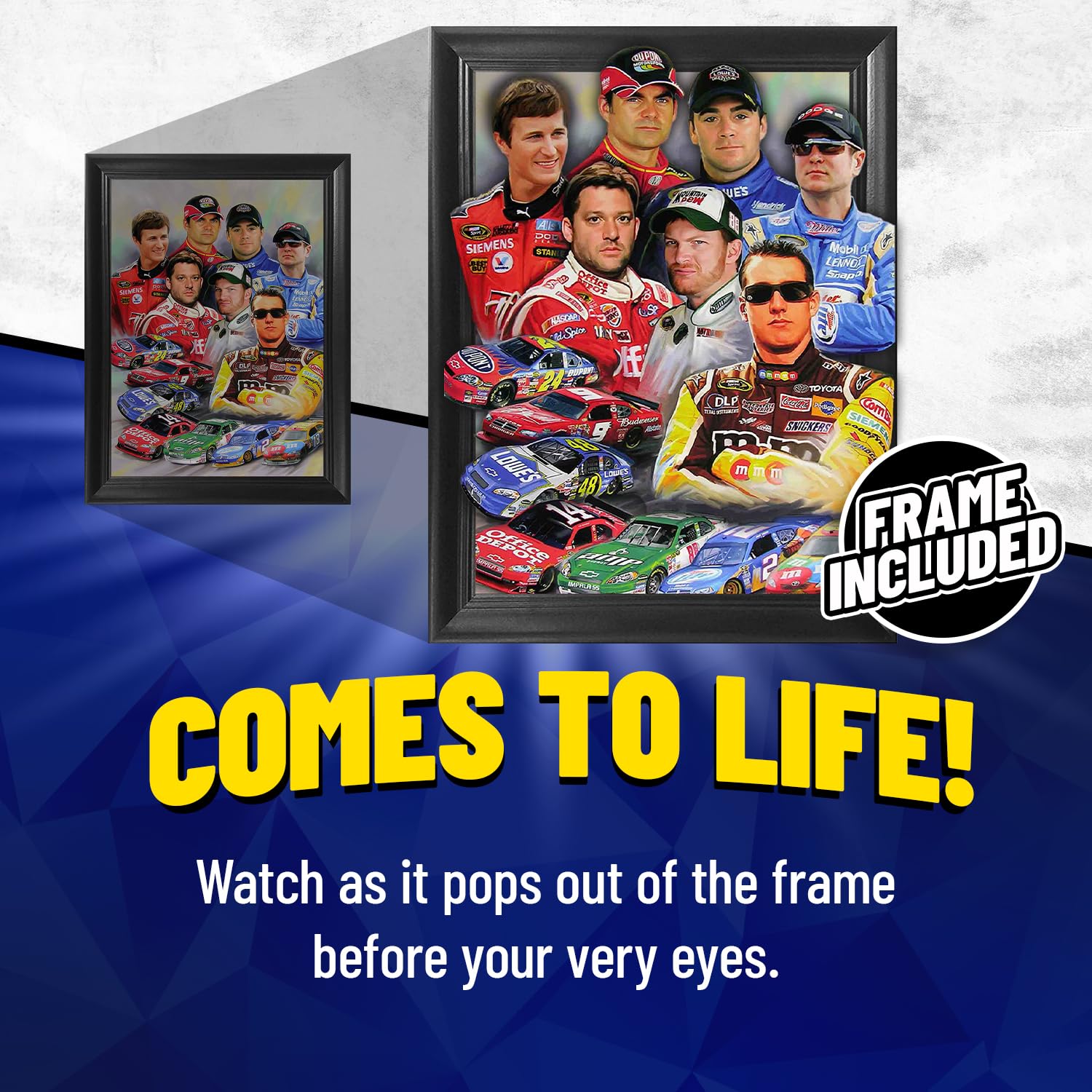 Racing Stars 3D Poster Wall Art Decor Framed Print | 14.5X18.5 | Lenticular Posters & Pictures | Memorabilia Gifts For Guys & Gi