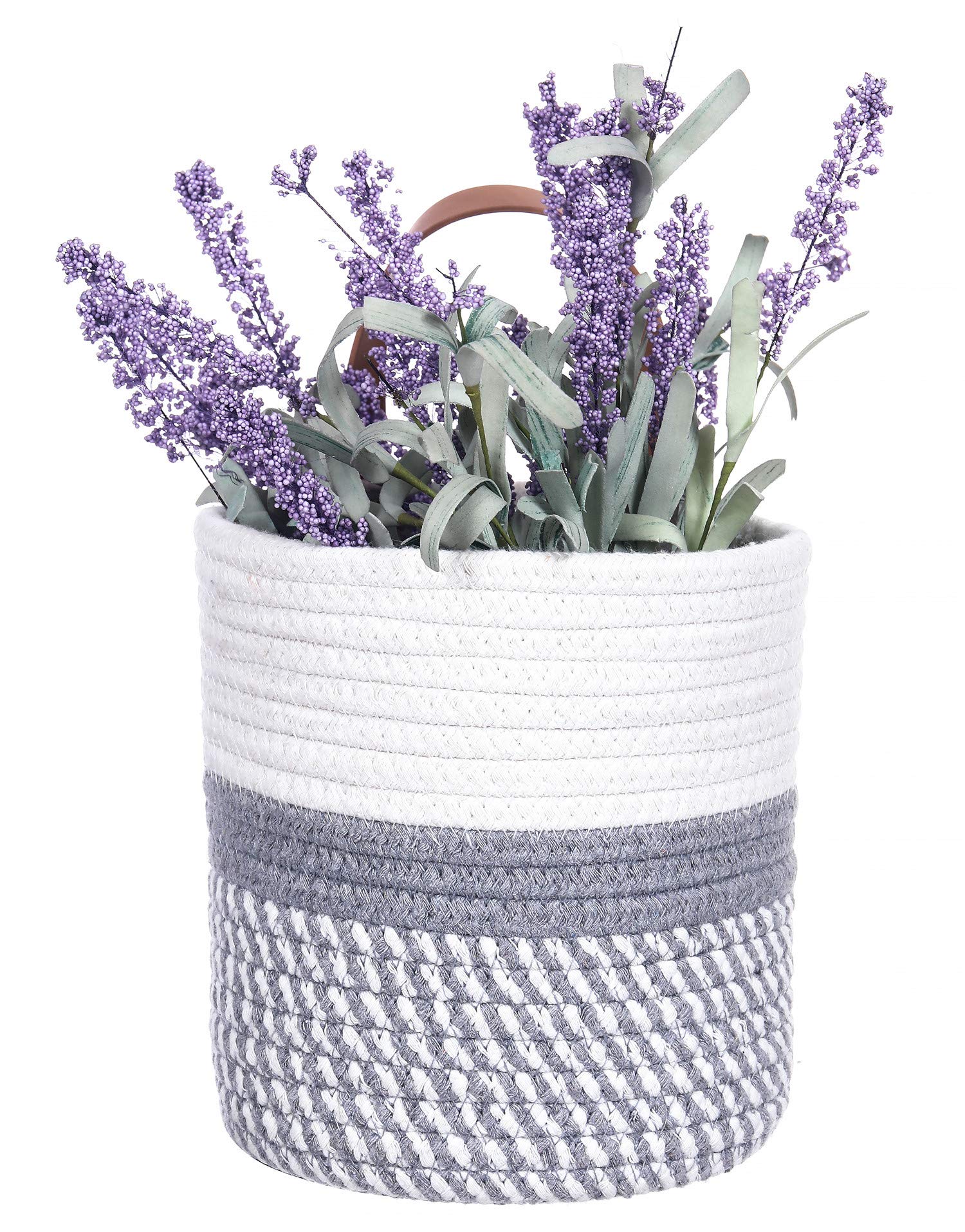 Wall Hanging Basket  Small Woven Hanging Baskets for Organizing  Decorative Wall Basket for Plants and Flowers Hanging Storage Organizer for Wall Decor Plant Holder 6.3'' x 7'' (White & Grey)