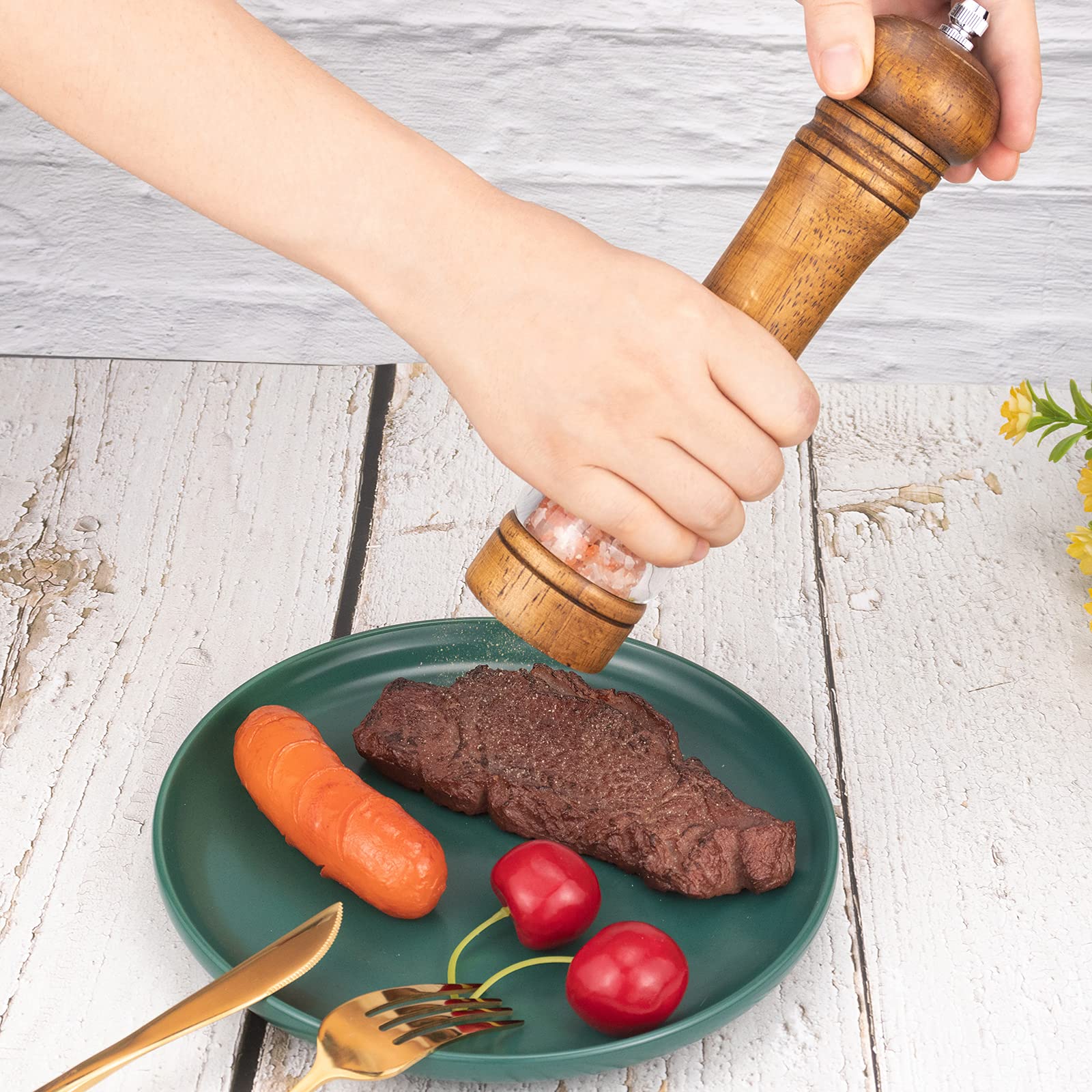 Haomacro Pepper Grinder,Wood Salt And Pepper Grinder Mills Setsclassic Manual Salt Grinder Refillable Pepper Mill Sets With Acry