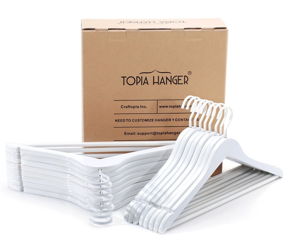 Topia Hanger All White Wooden Hangers, Solid Wood Suit Hangers With Extra Thick Hook And Non Slip Pants Bar, Heavy Duty Coat Han