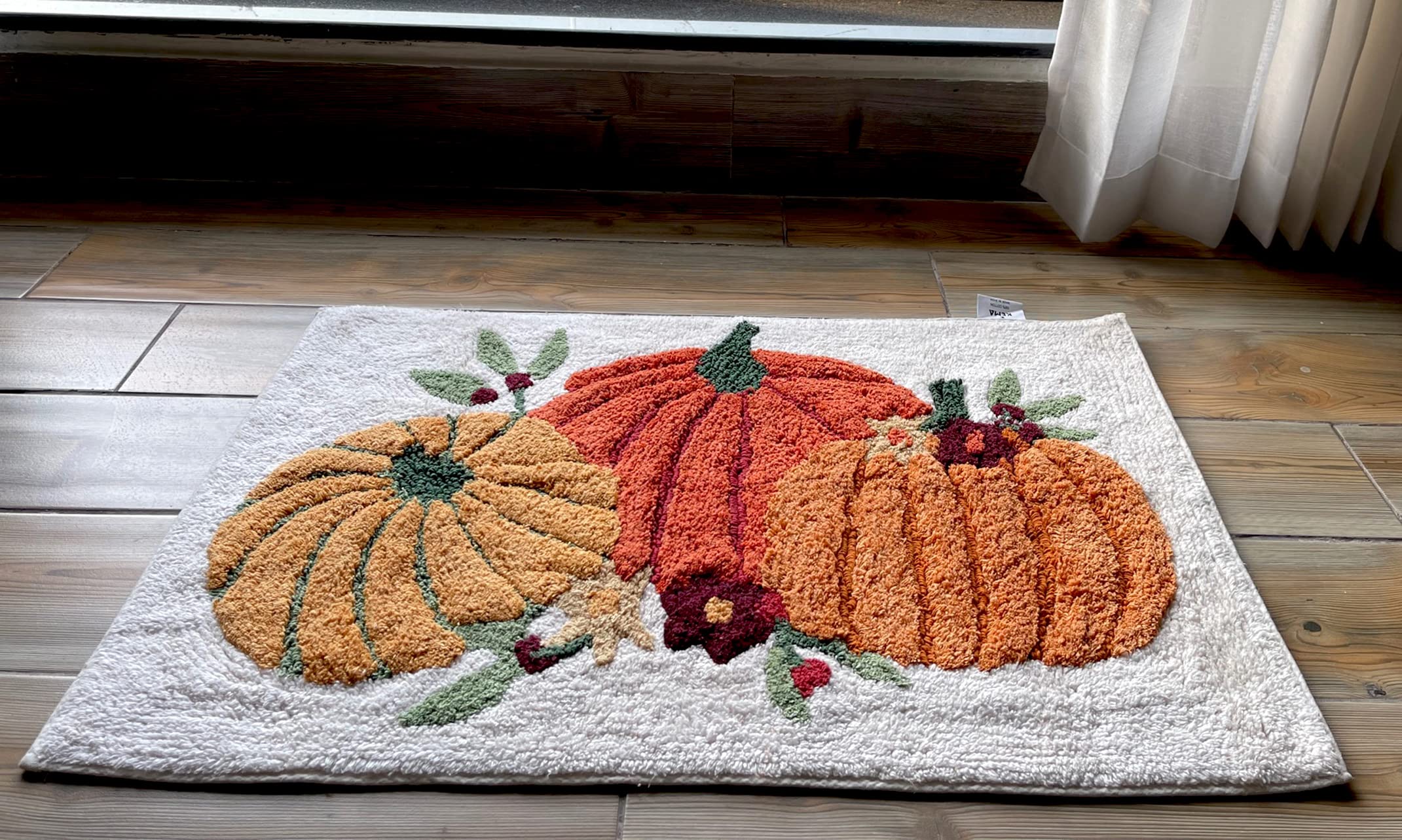 Kema Soft 100% Cotton Halloween Pumpkin-Style Regular Use Rectangular Spa Mat Rug Plush Water Absorbent, Decorative Border - For