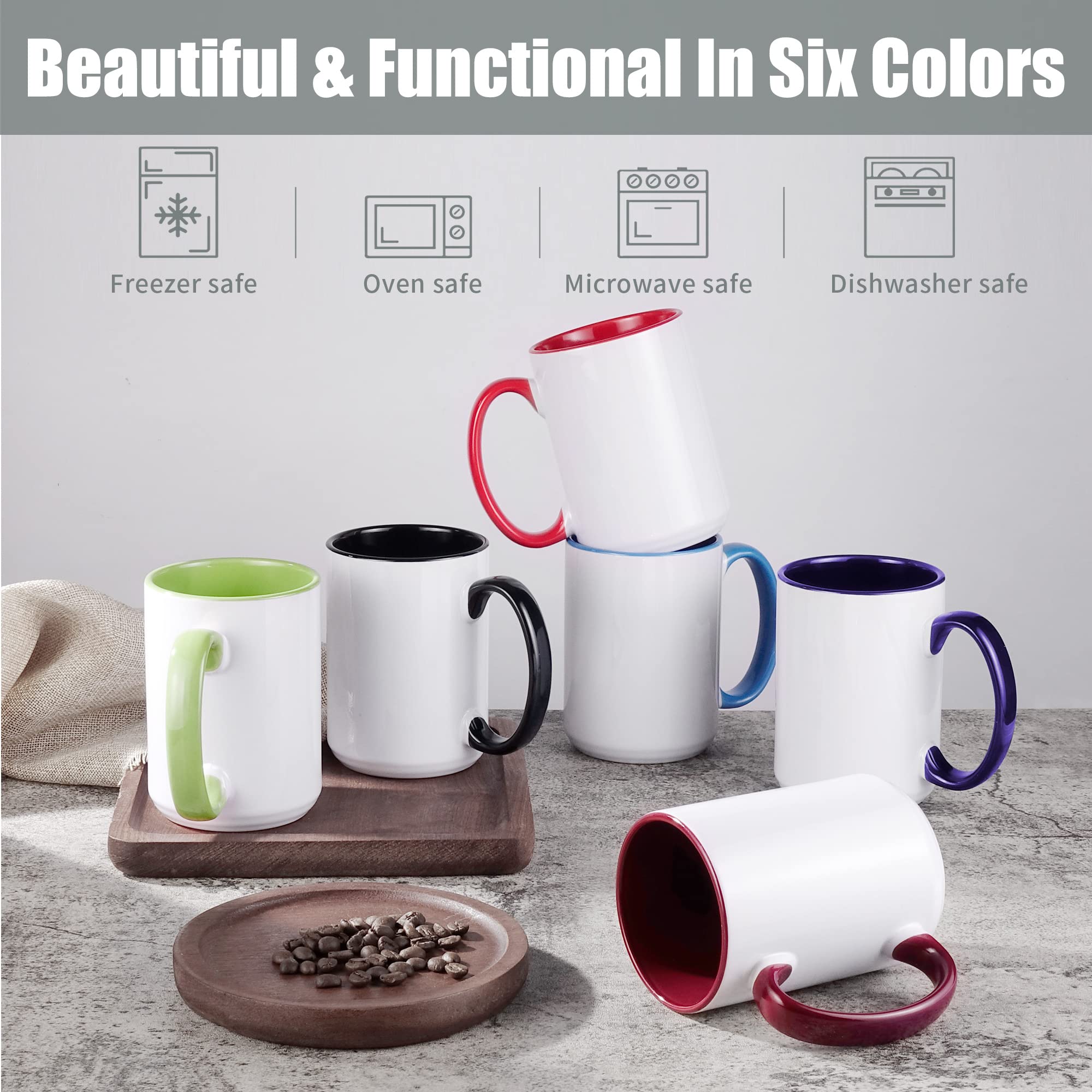 TANGLONG Sublimation Mugs 15 oz Sublimation Mugs Blank Sublimation Cups Sublimation Coffee Mugs Tazas Para Sublimacion 6 Assorte