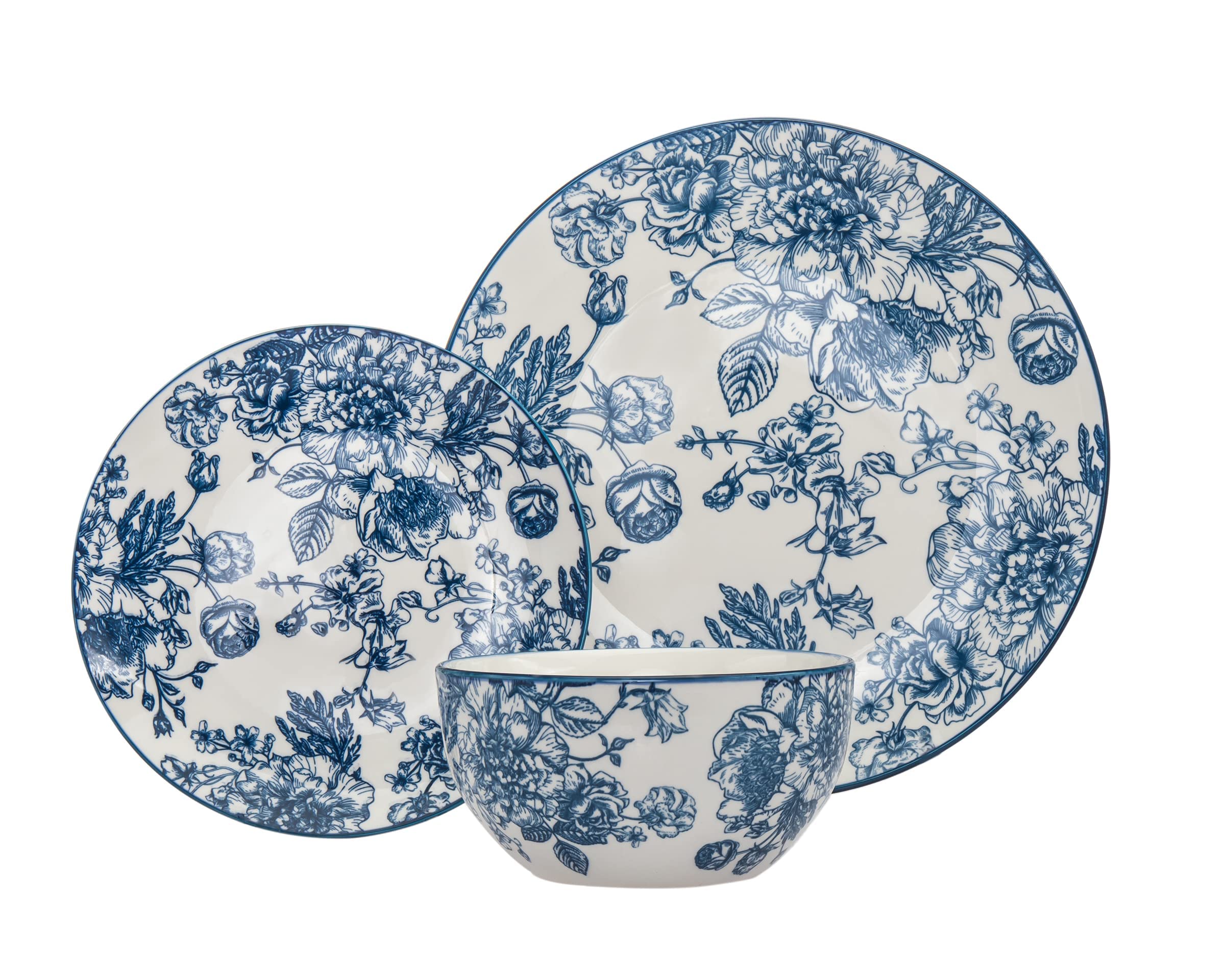 Godinger Dinnerware Set Banbury Porcelain Dinner Plate, Salad Plate, Soup Bowl - 12 Piece Set