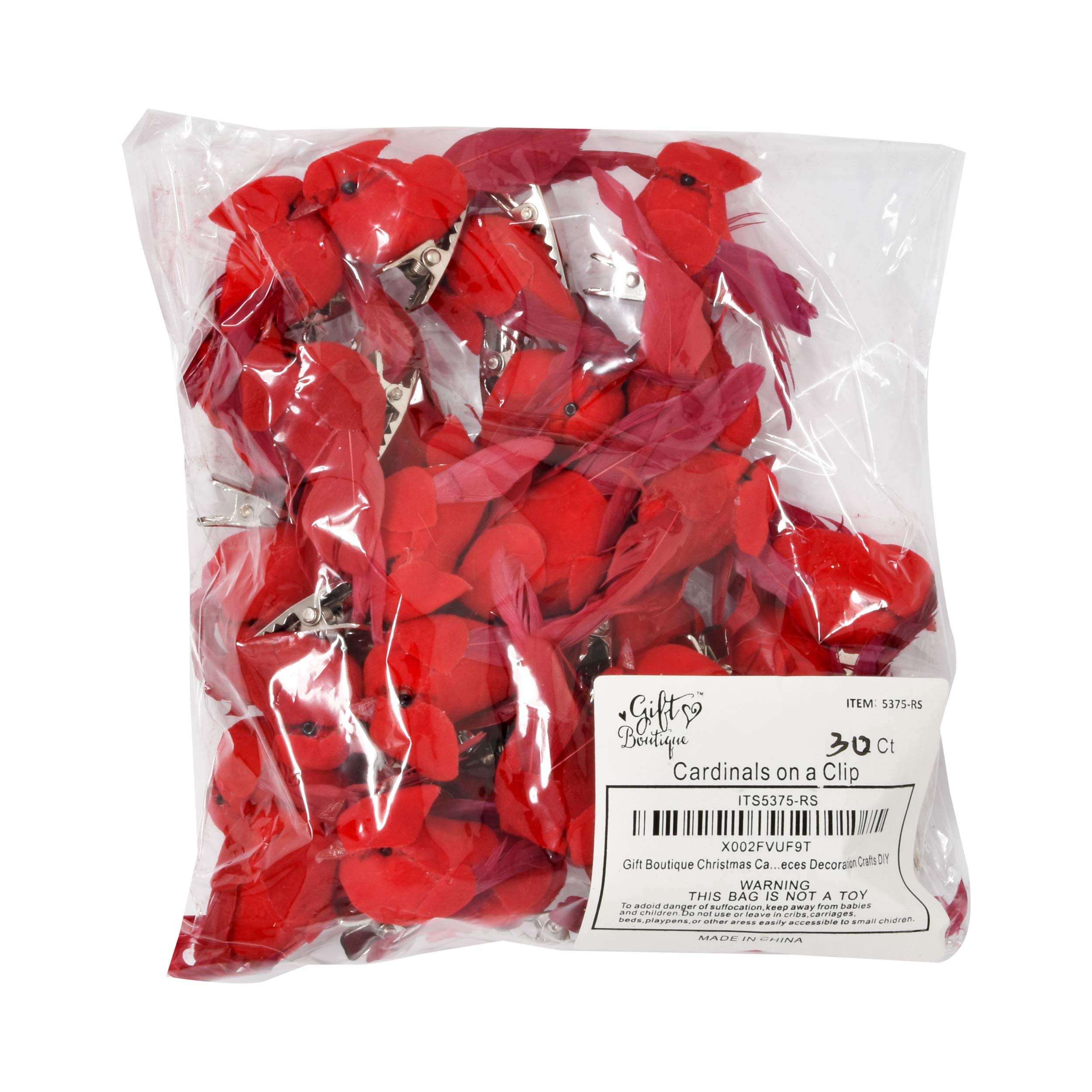 Gift Boutique - Christmas Mini Cardinal Clip on Tree Ornaments Bird Decorations Set of 30 Approx. 1.5 Inch Long Bright Red Velve