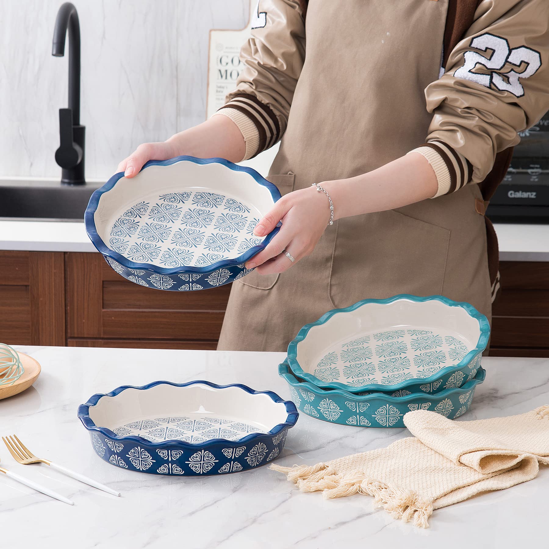 Wisenvoy Pie Pan Ceramic Pie Dish Pie Plate Porcelain Deep Dish Pie Pan Non-Stick Pie Pans