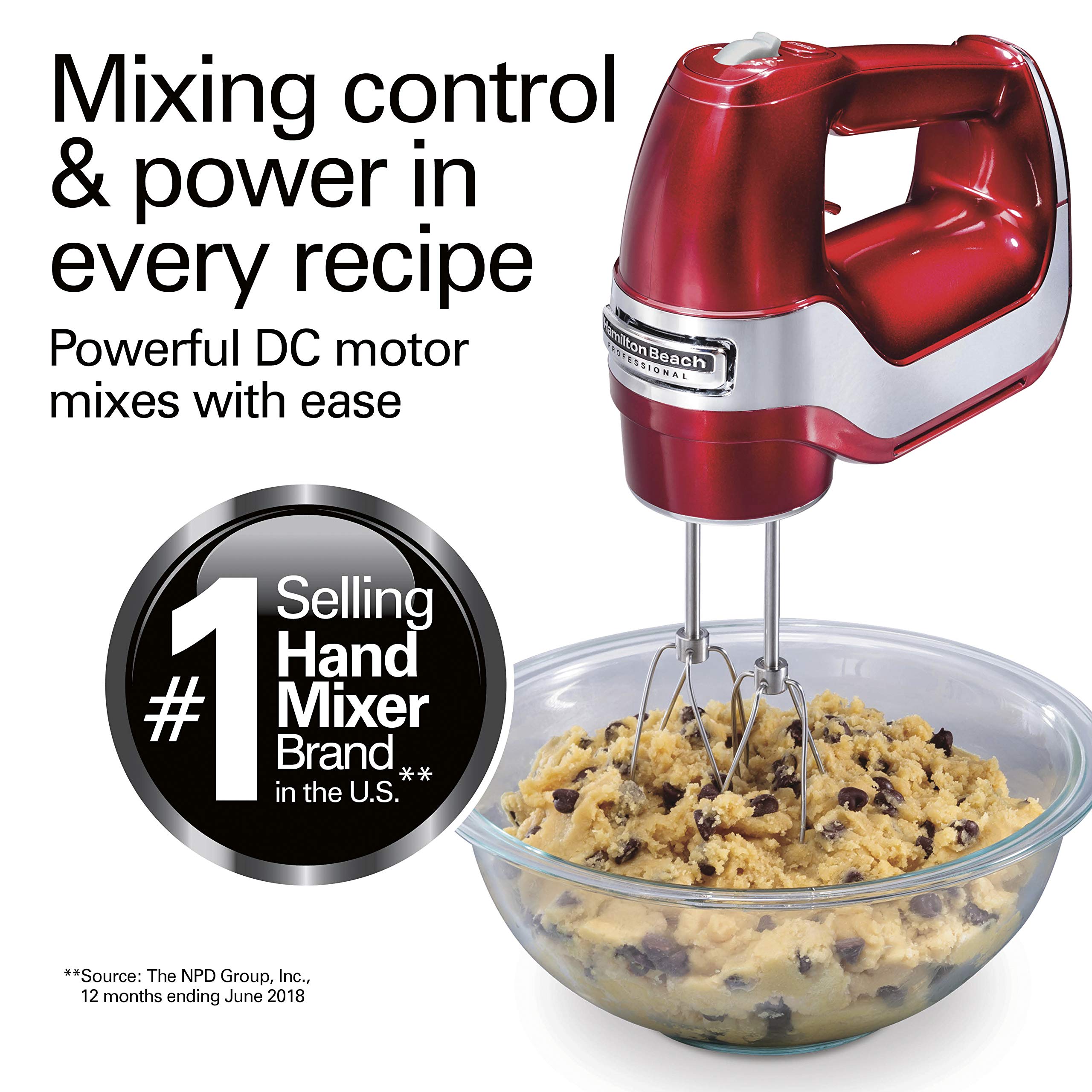 Hamilton Beach Professional 62653 5-Speed Electric Hand Mixer With High-Performance Dc Motor Slow Start, Snap-On Storage Case, S